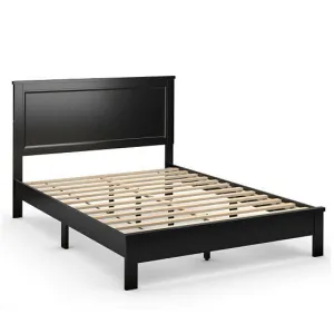 Queen Size Bed Frame Platform Slat High Headboard Bedroom with Rubber Wood Leg-B
