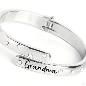 "Gorgeous Grandma" Silver Metal, "Grandma" With Iridescent Rhinestones Bracelet