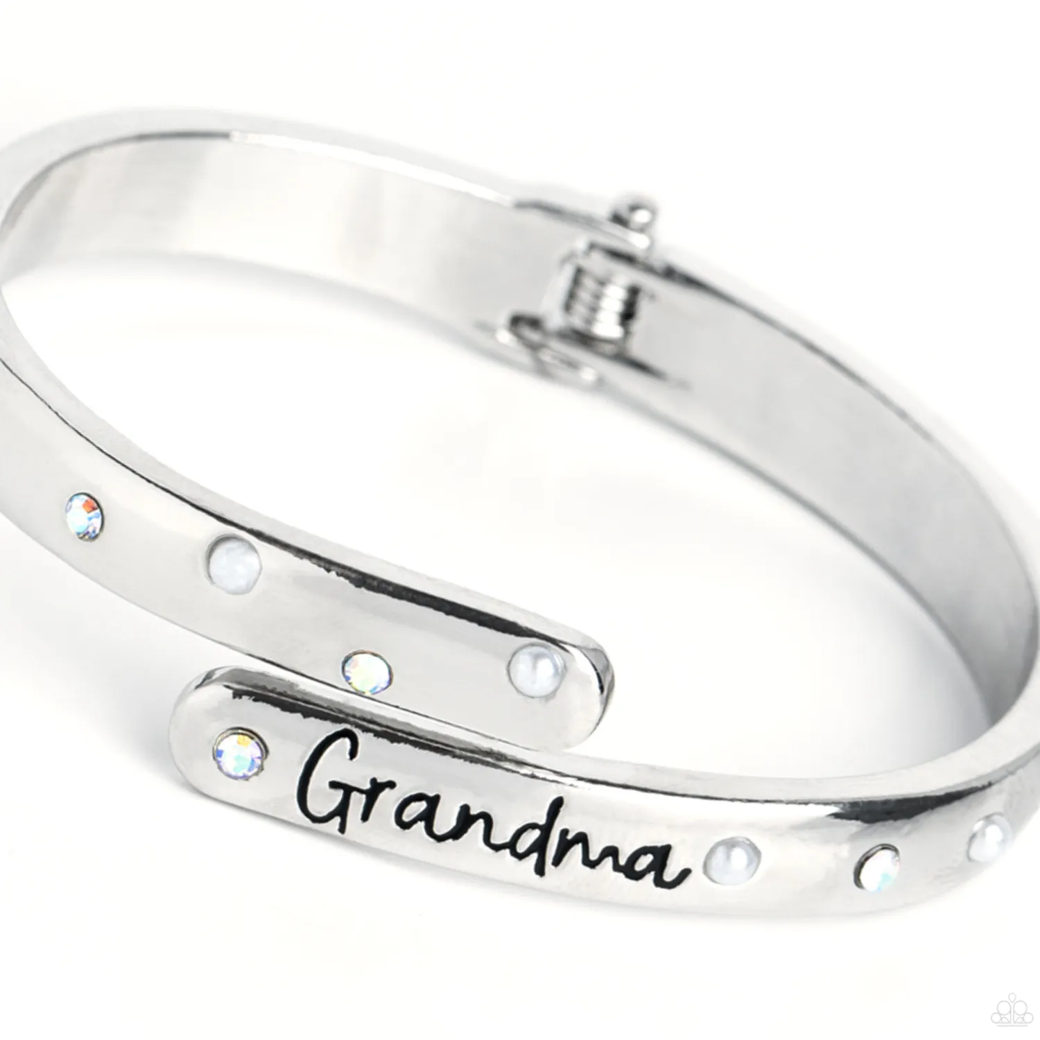 "Gorgeous Grandma" Silver Metal, "Grandma" With Iridescent Rhinestones Bracelet