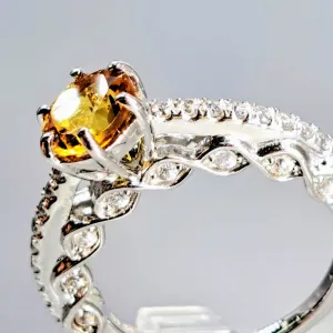 "Very Engaging!" Sz 7 Ring - Citrine, Zircon Stone, Anti-tarnish Sterling Silver