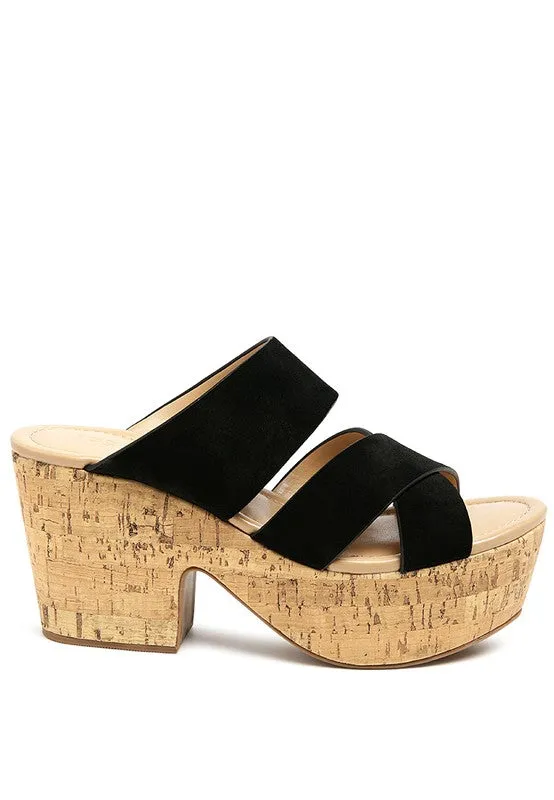 Rag & Co Gerd Block Heeled Suede Platform Slip-On Sandal