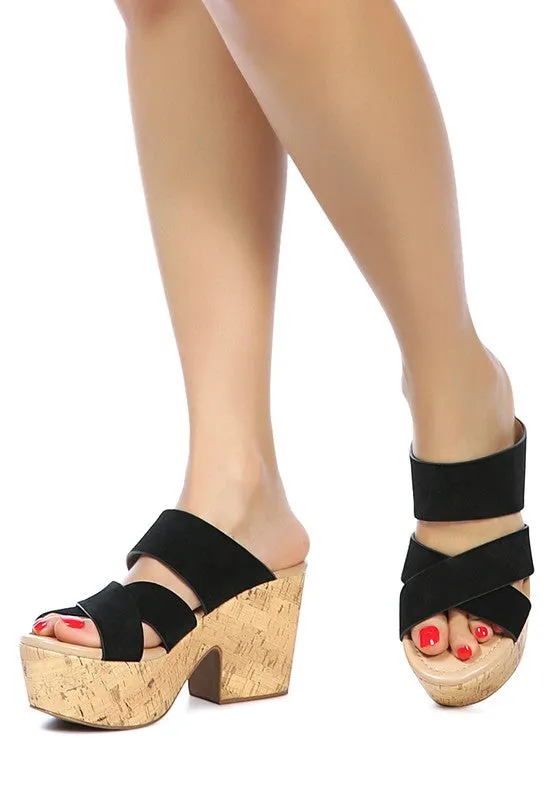 Rag & Co Gerd Block Heeled Suede Platform Slip-On Sandal