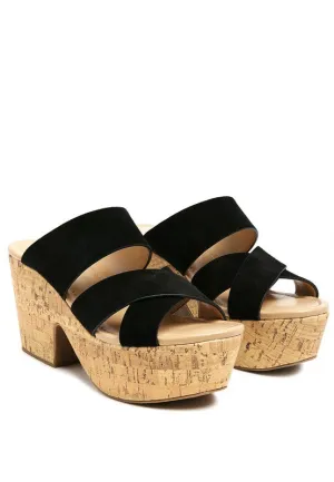 Rag & Co Gerd Block Heeled Suede Platform Slip-On Sandal