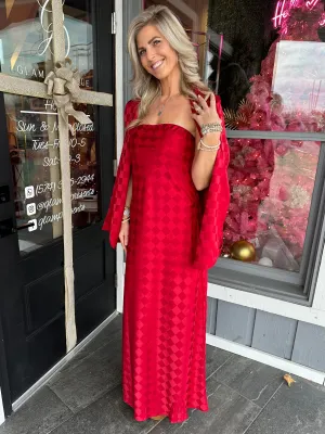 Red Checkerboard Satin Tube Dress - Final Sale