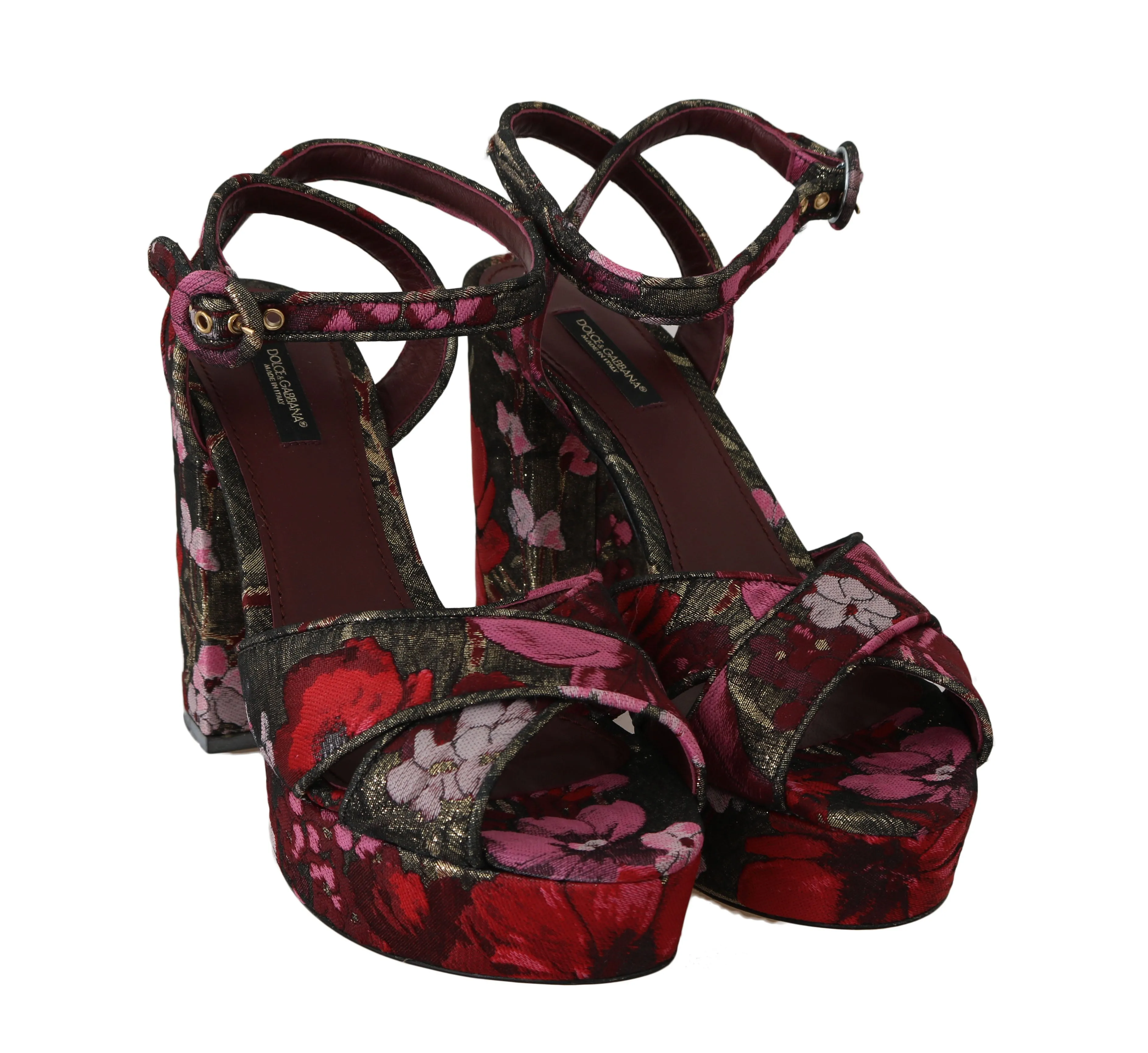 Red Floral Jacquard Sandals Platform