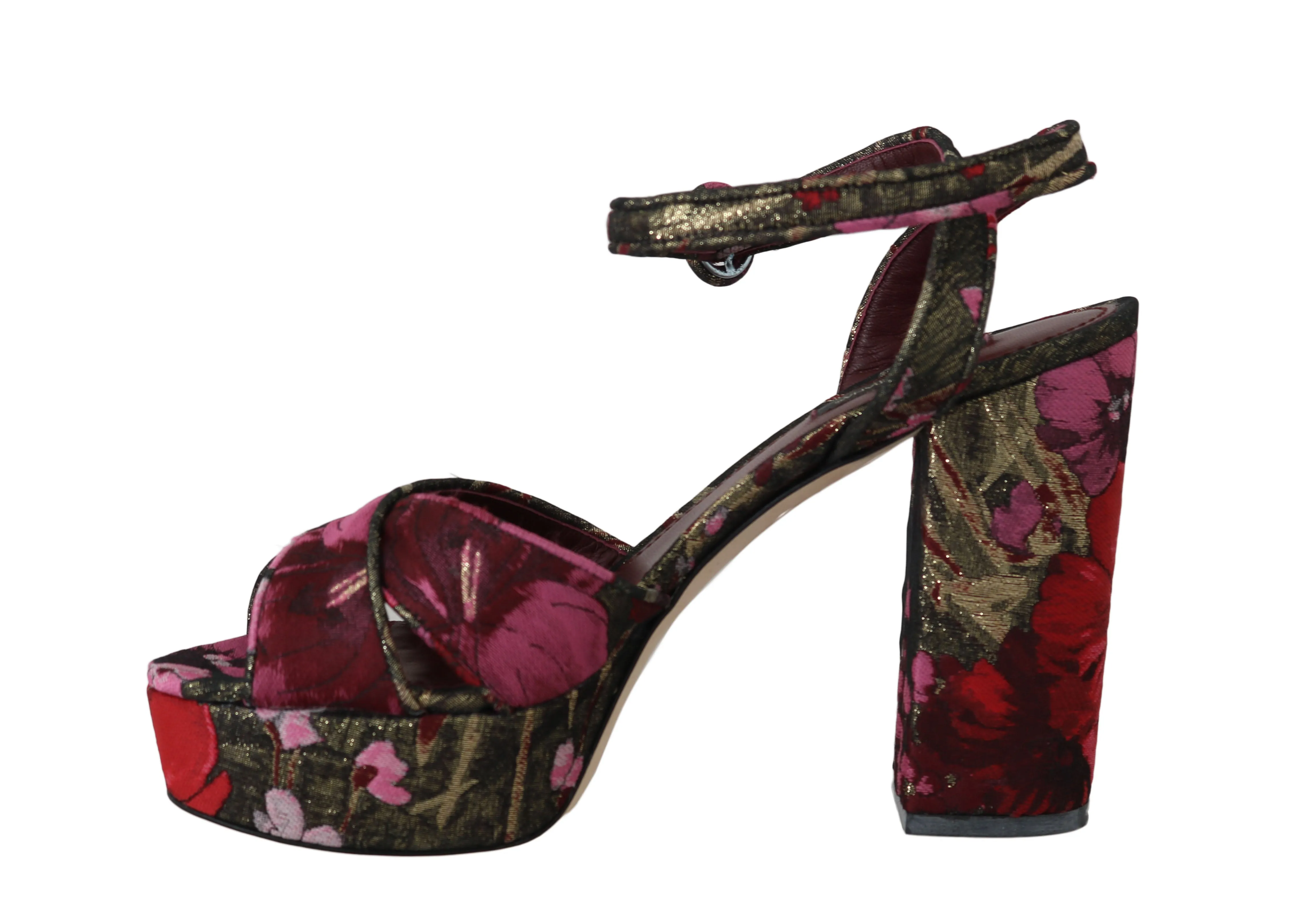 Red Floral Jacquard Sandals Platform