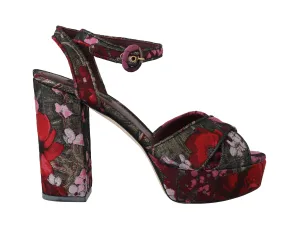 Red Floral Jacquard Sandals Platform