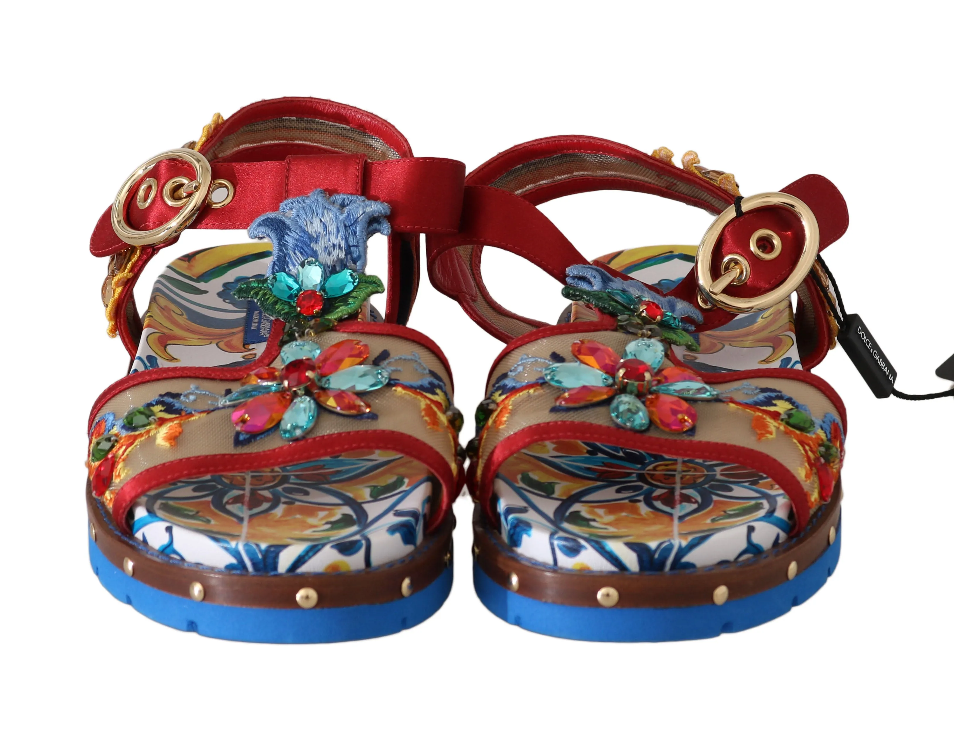 Red Leather Majolica Crystal Sandals