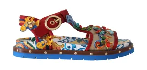 Red Leather Majolica Crystal Sandals