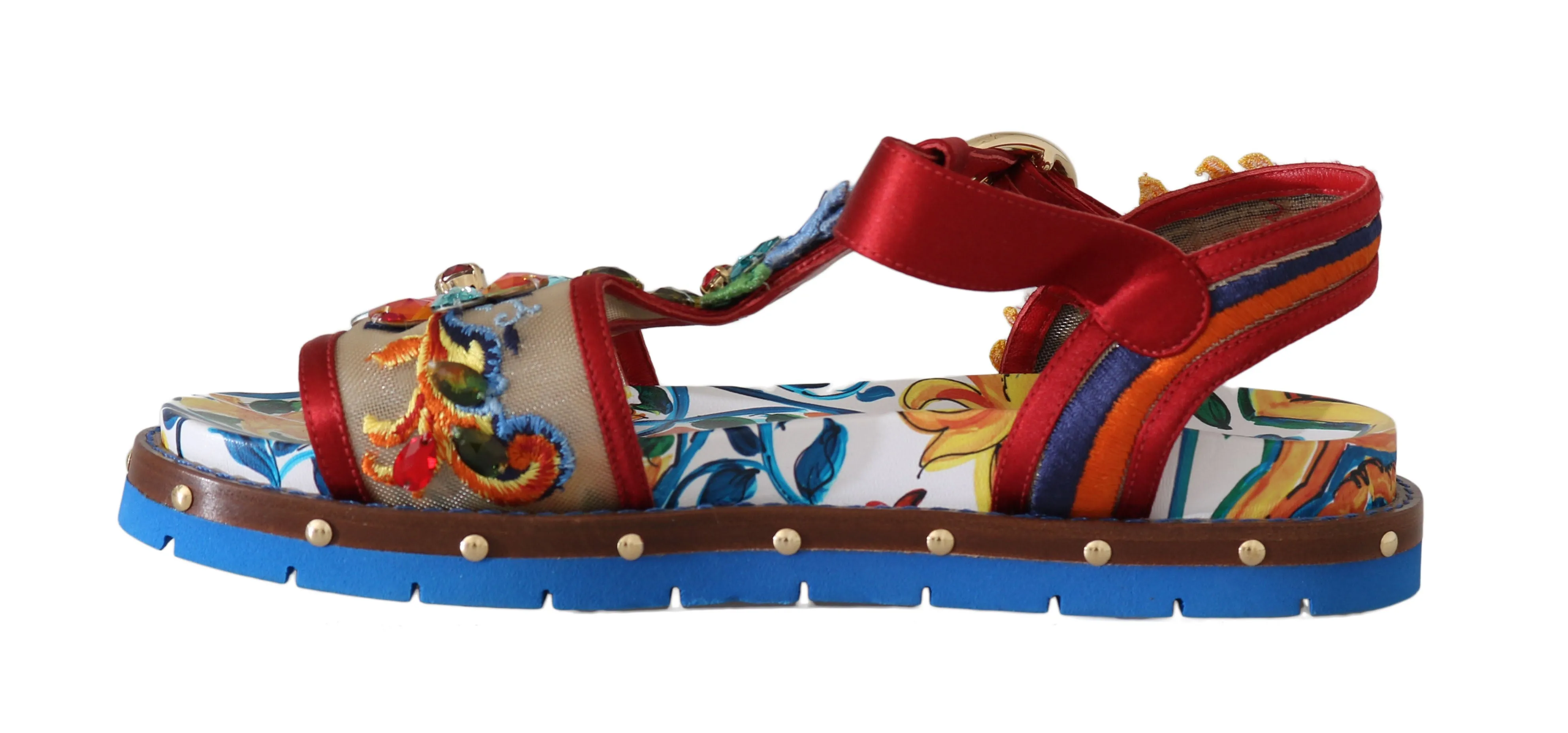 Red Leather Majolica Crystal Sandals