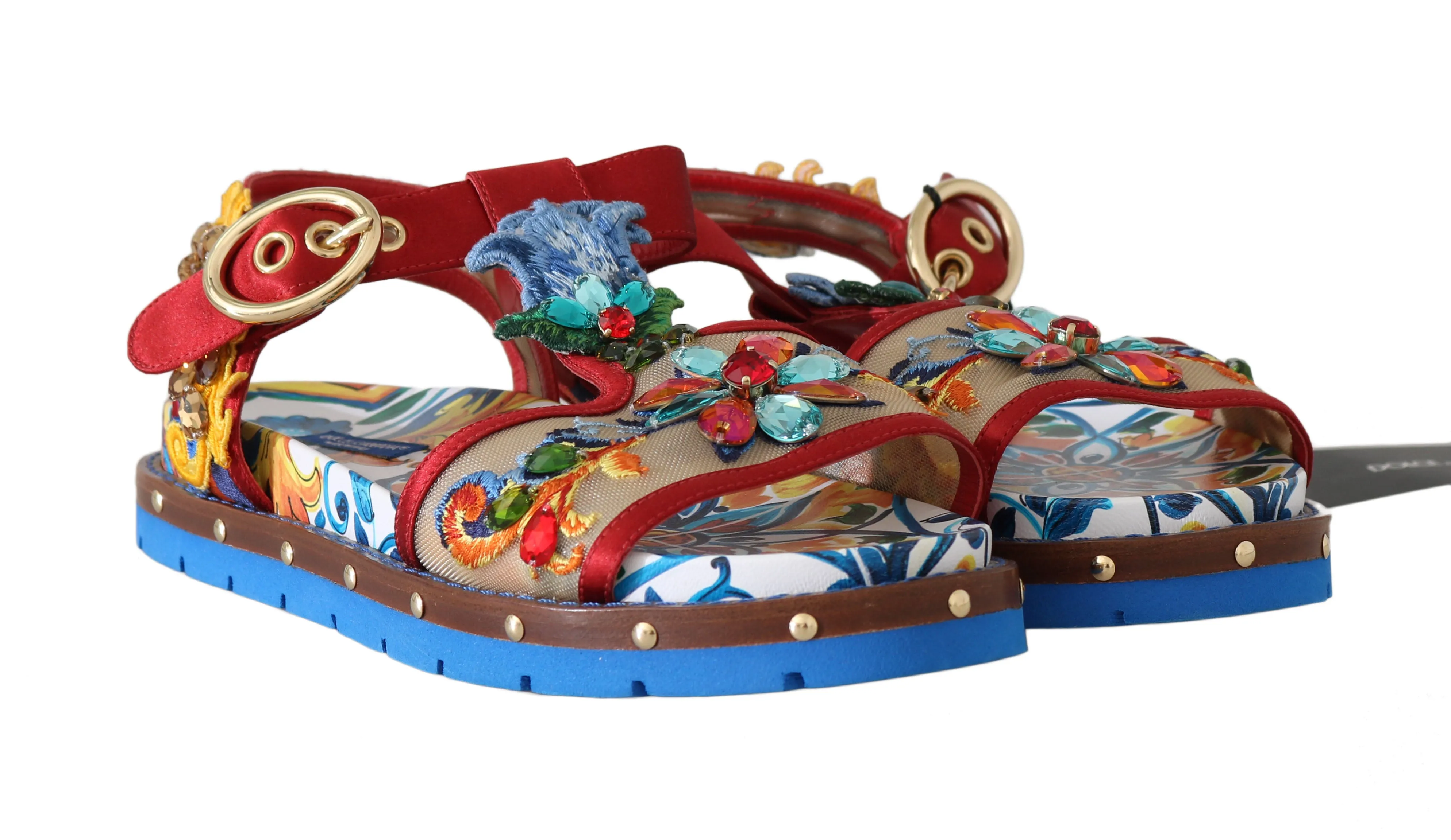 Red Leather Majolica Crystal Sandals