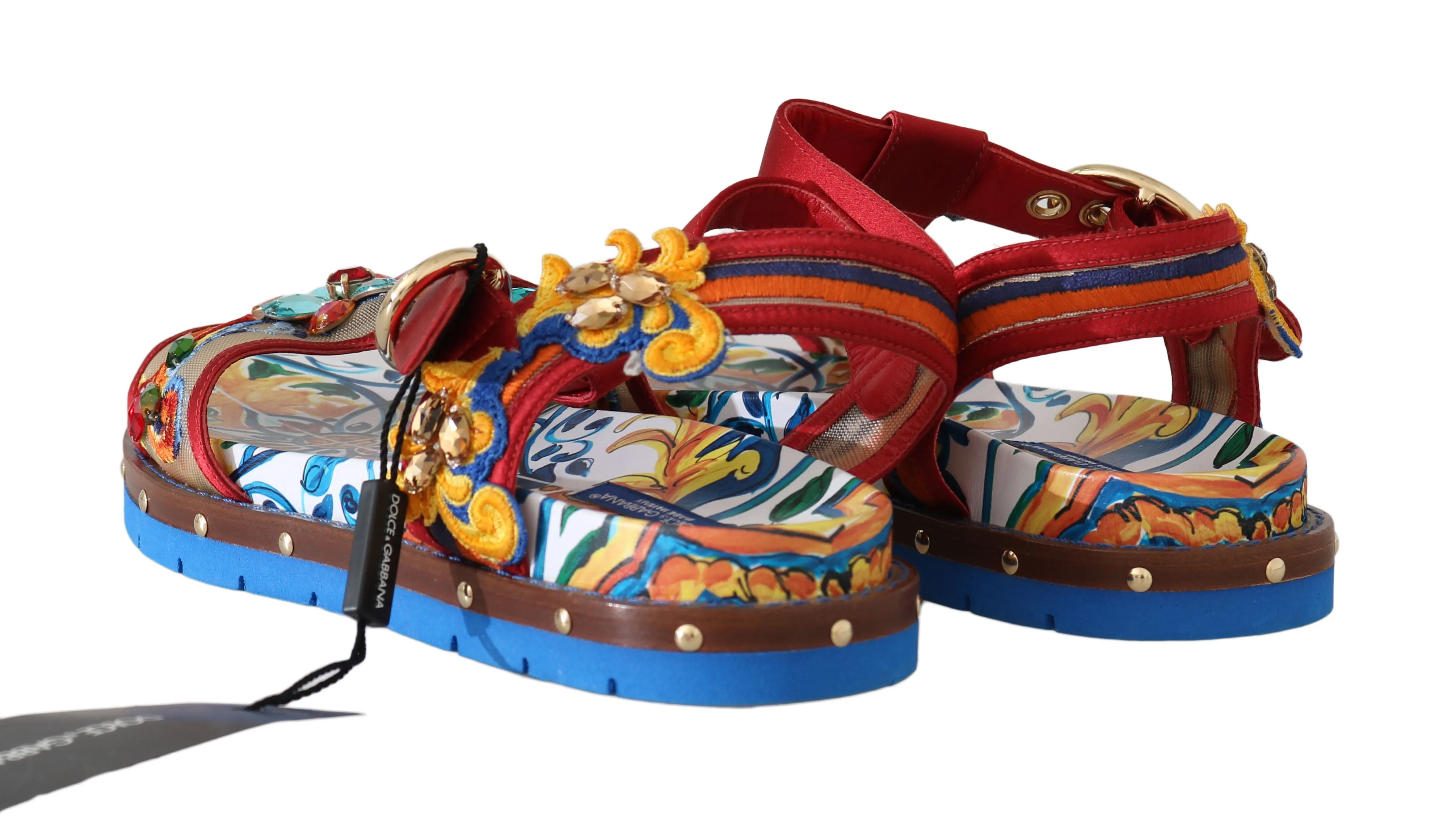 Red Leather Majolica Crystal Sandals
