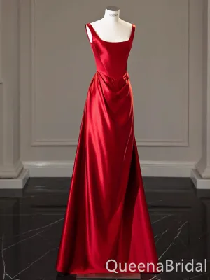 Red Square Neck A-line Party Dress Long Prom Dresses to Impress ,WGP1498