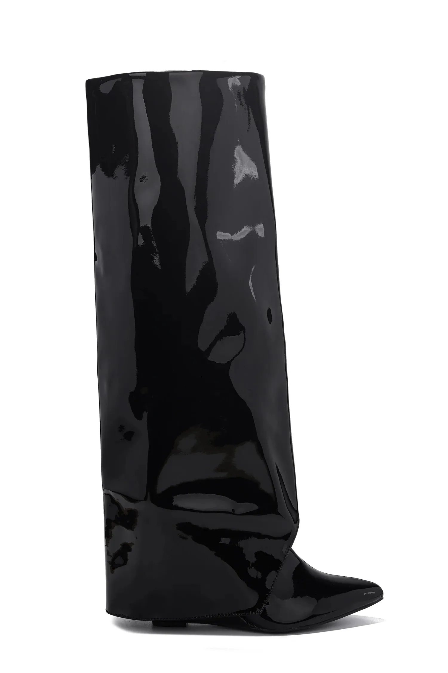 RESARA Black Faux Patent Leather Sleeve Boot - Pointy Toe
