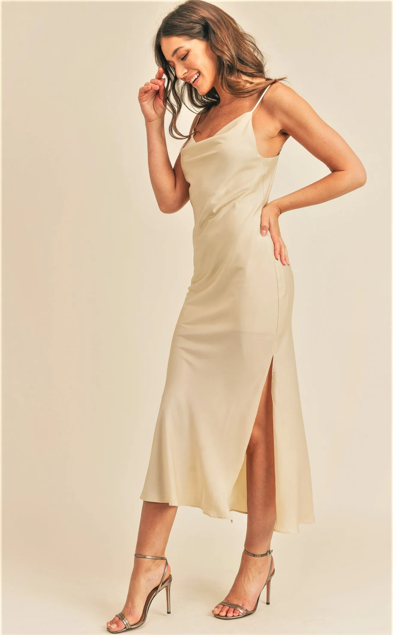 Reset By Jane Sleeveless No Zipper Silky Midi "Florence" Dress