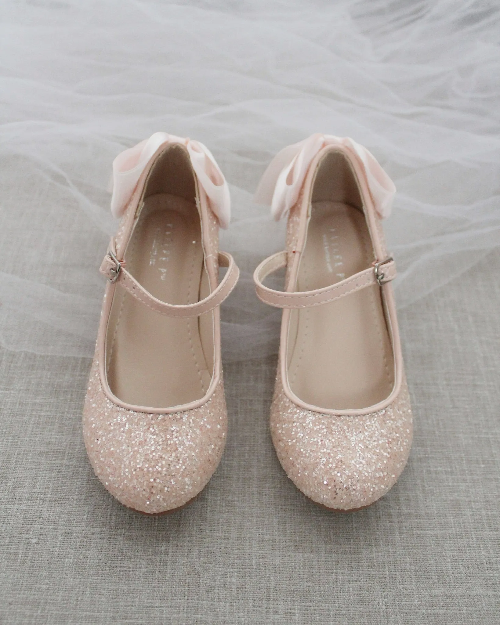 Rock Glitter Mary Jane Heels with Satin Bow for Girls