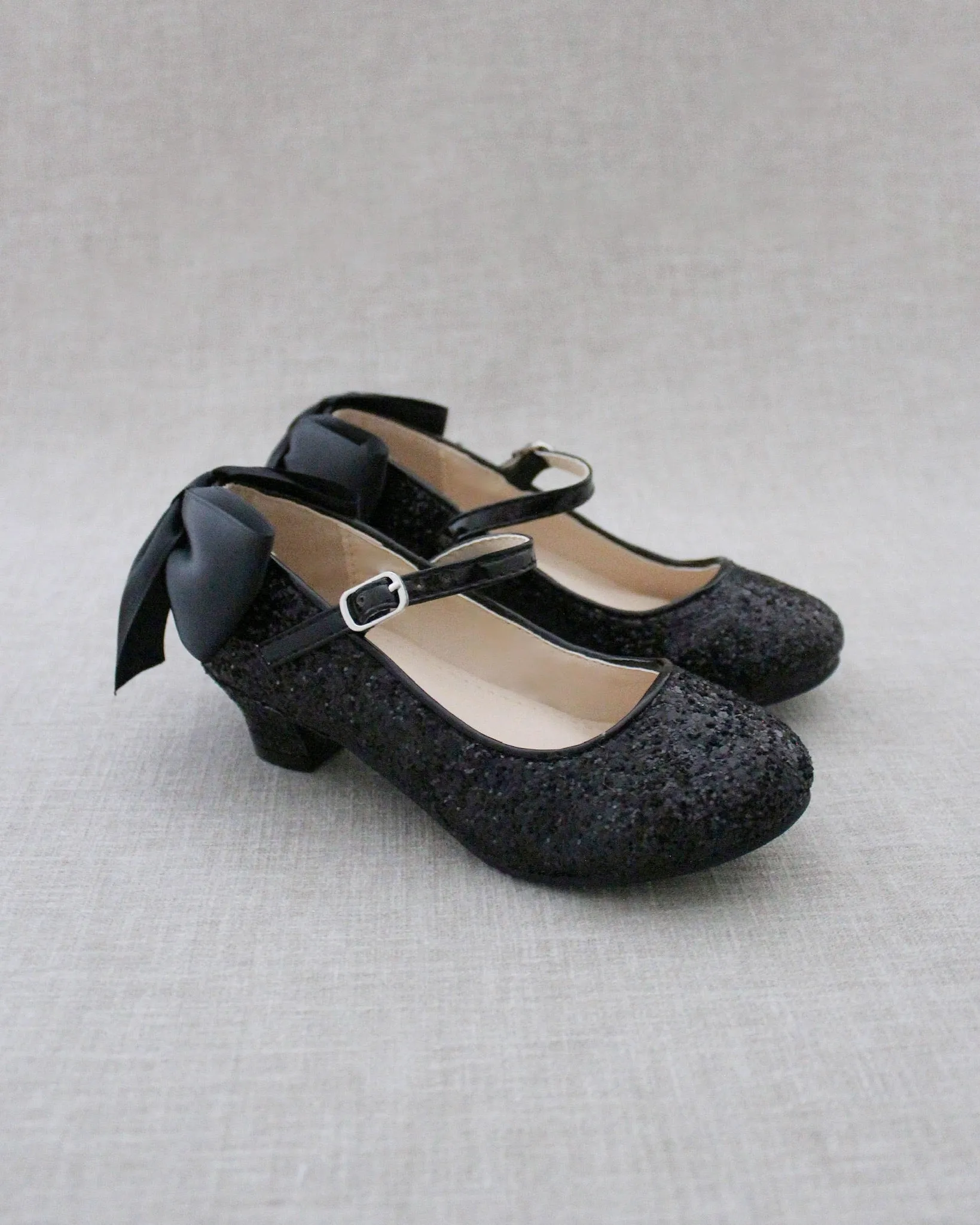 Rock Glitter Mary Jane Heels with Satin Bow for Girls