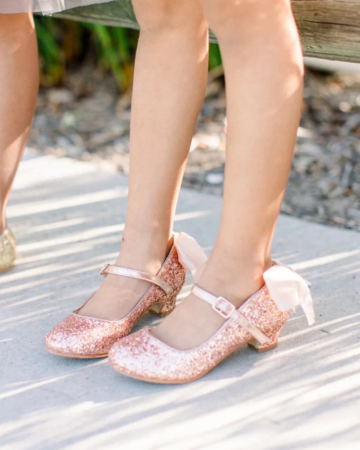 Rock Glitter Mary Jane Heels with Satin Bow for Girls