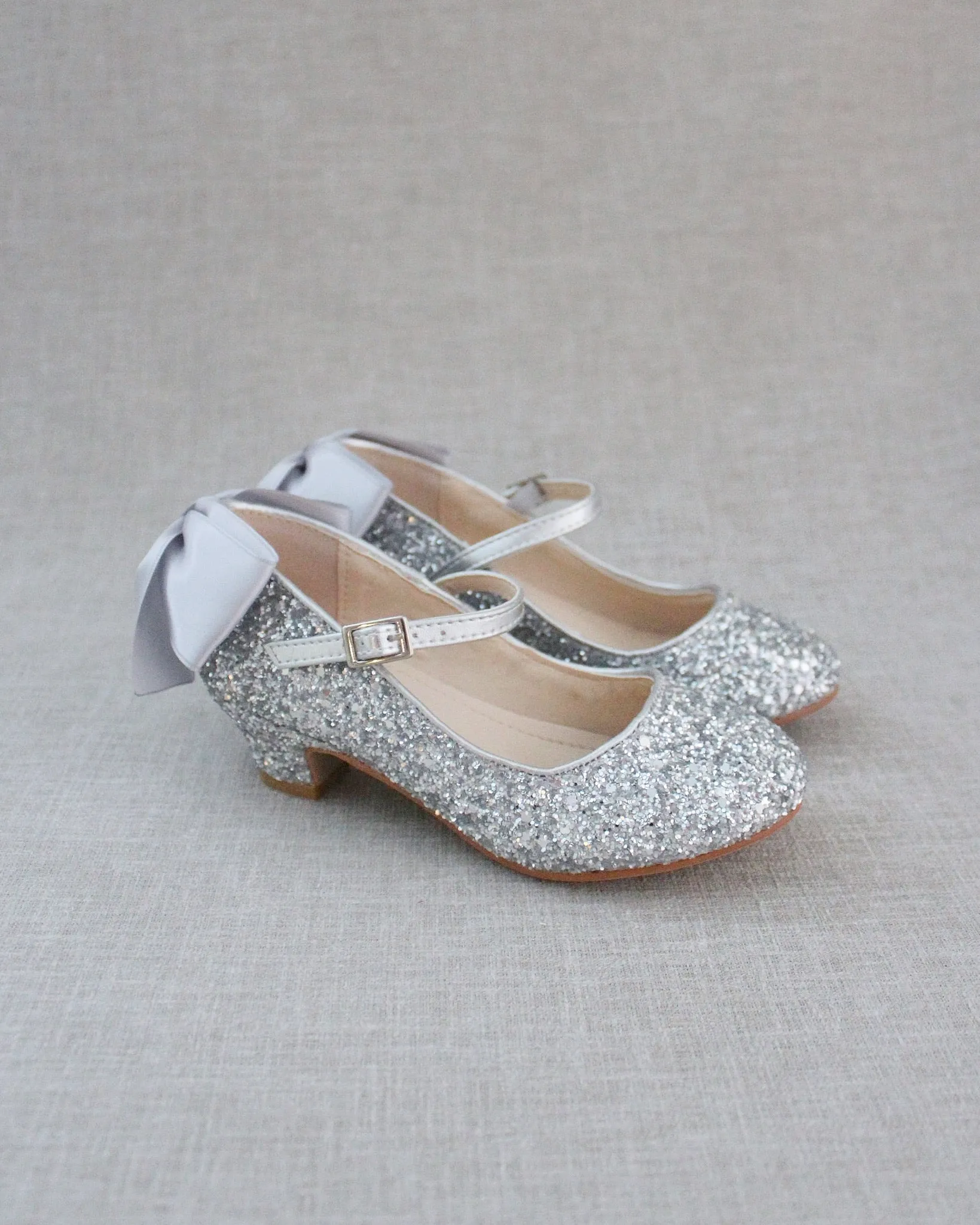 Rock Glitter Mary Jane Heels with Satin Bow for Girls