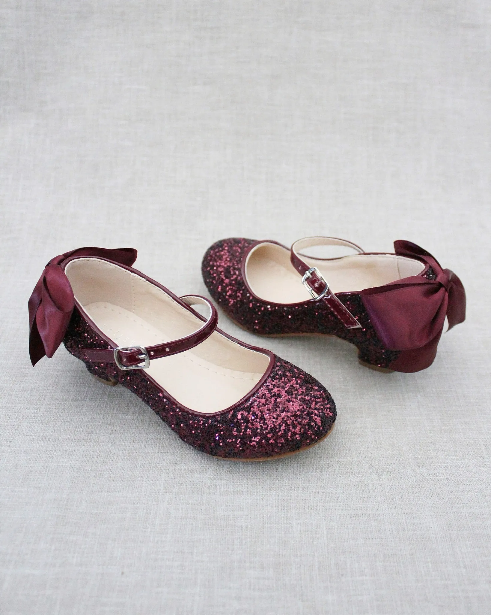 Rock Glitter Mary Jane Heels with Satin Bow for Girls