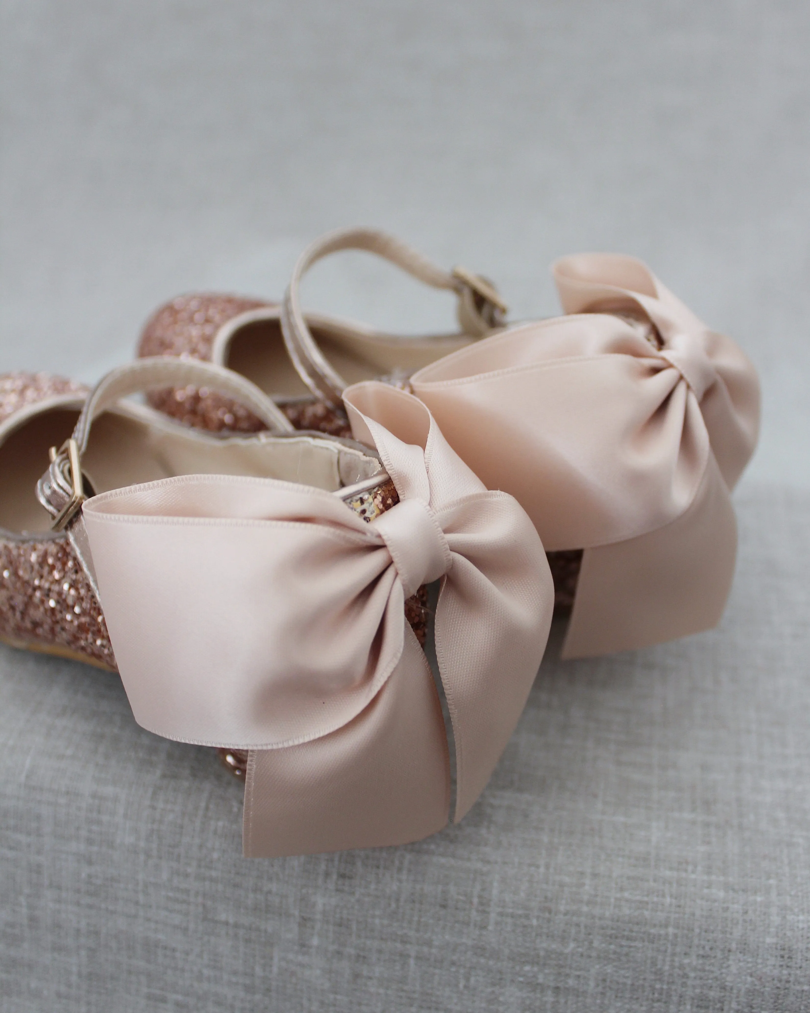 Rock Glitter Mary Jane Heels with Satin Bow for Girls