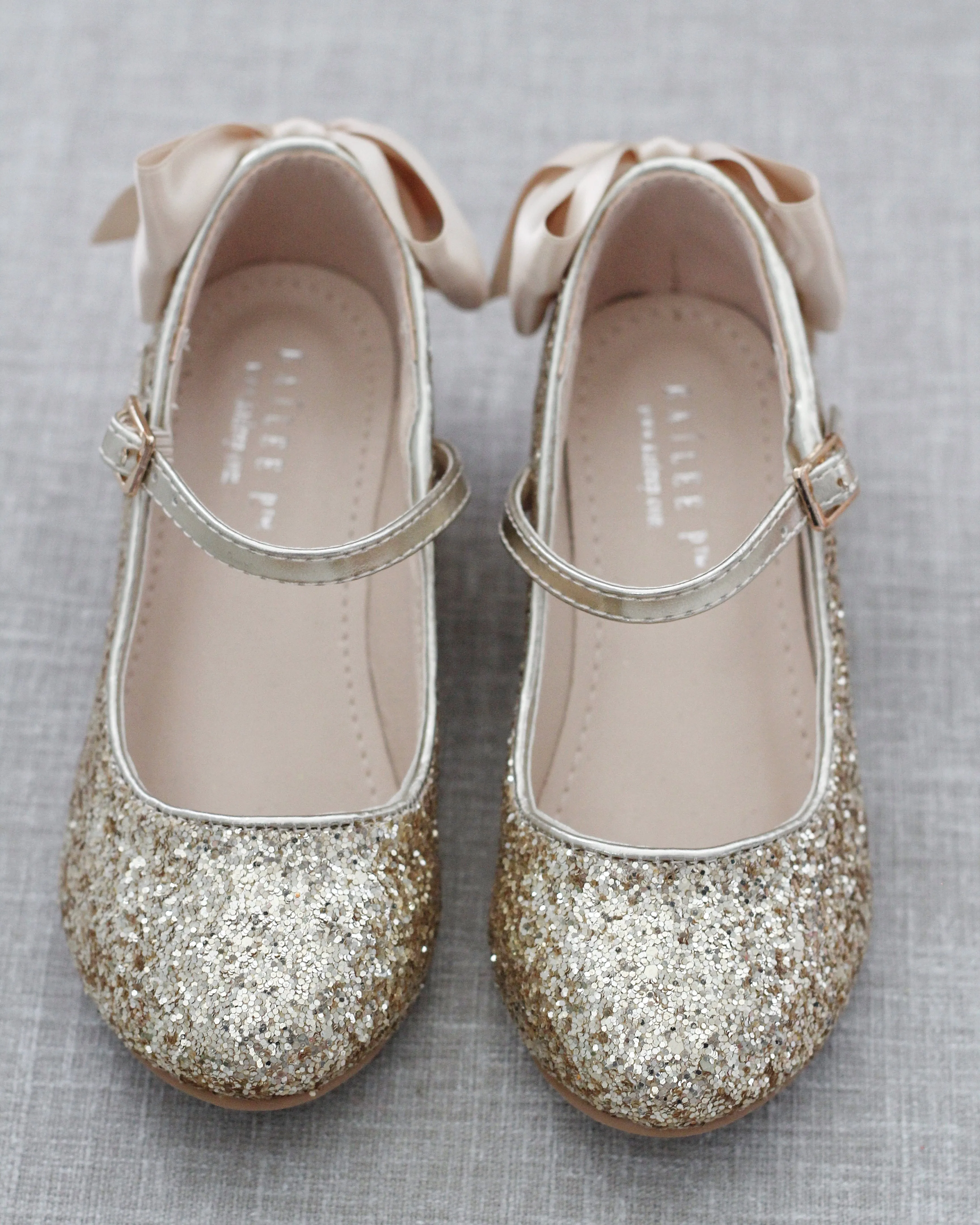 Rock Glitter Mary Jane Heels with Satin Bow for Girls