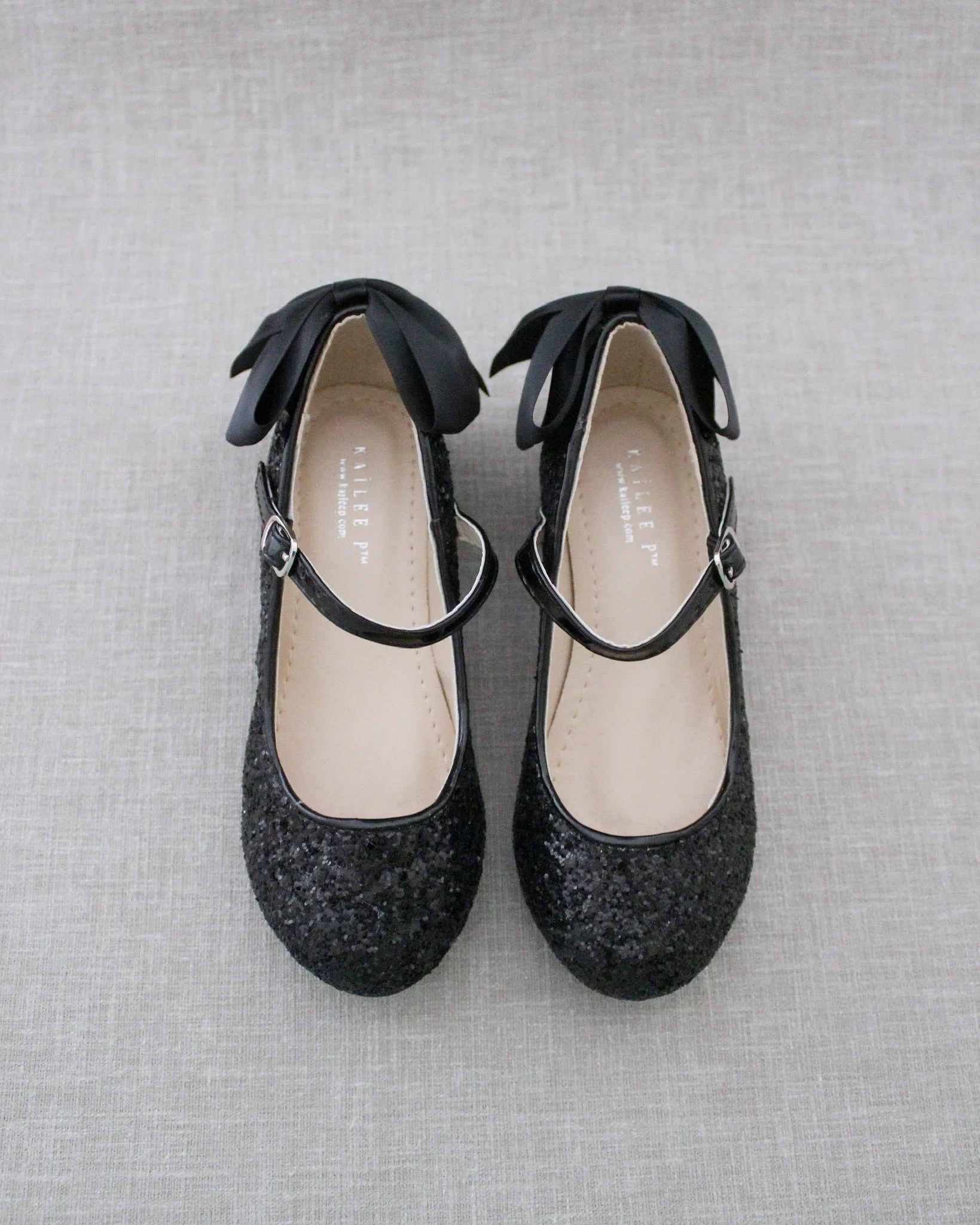 Rock Glitter Mary Jane Heels with Satin Bow for Girls