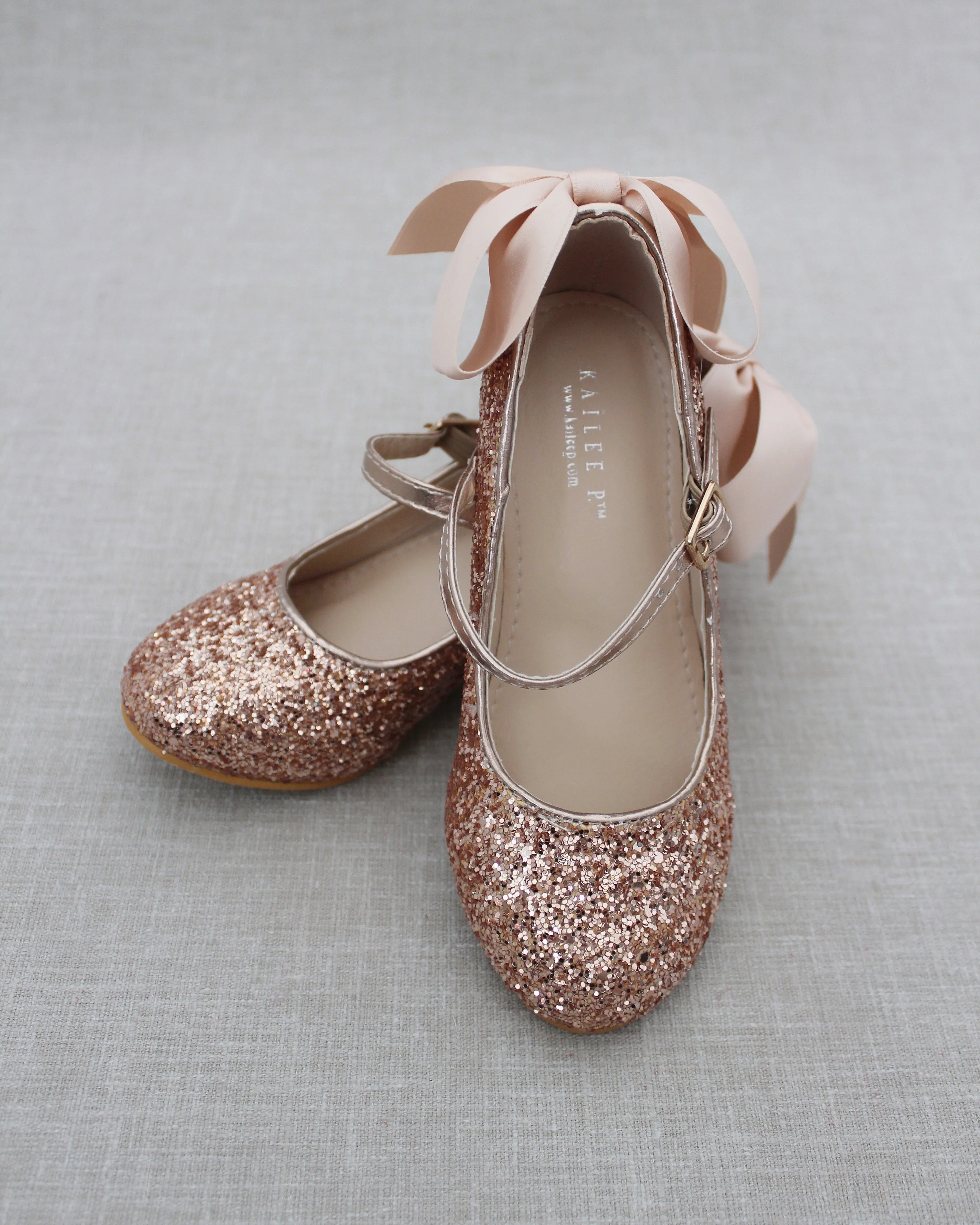 Rock Glitter Mary Jane Heels with Satin Bow for Girls