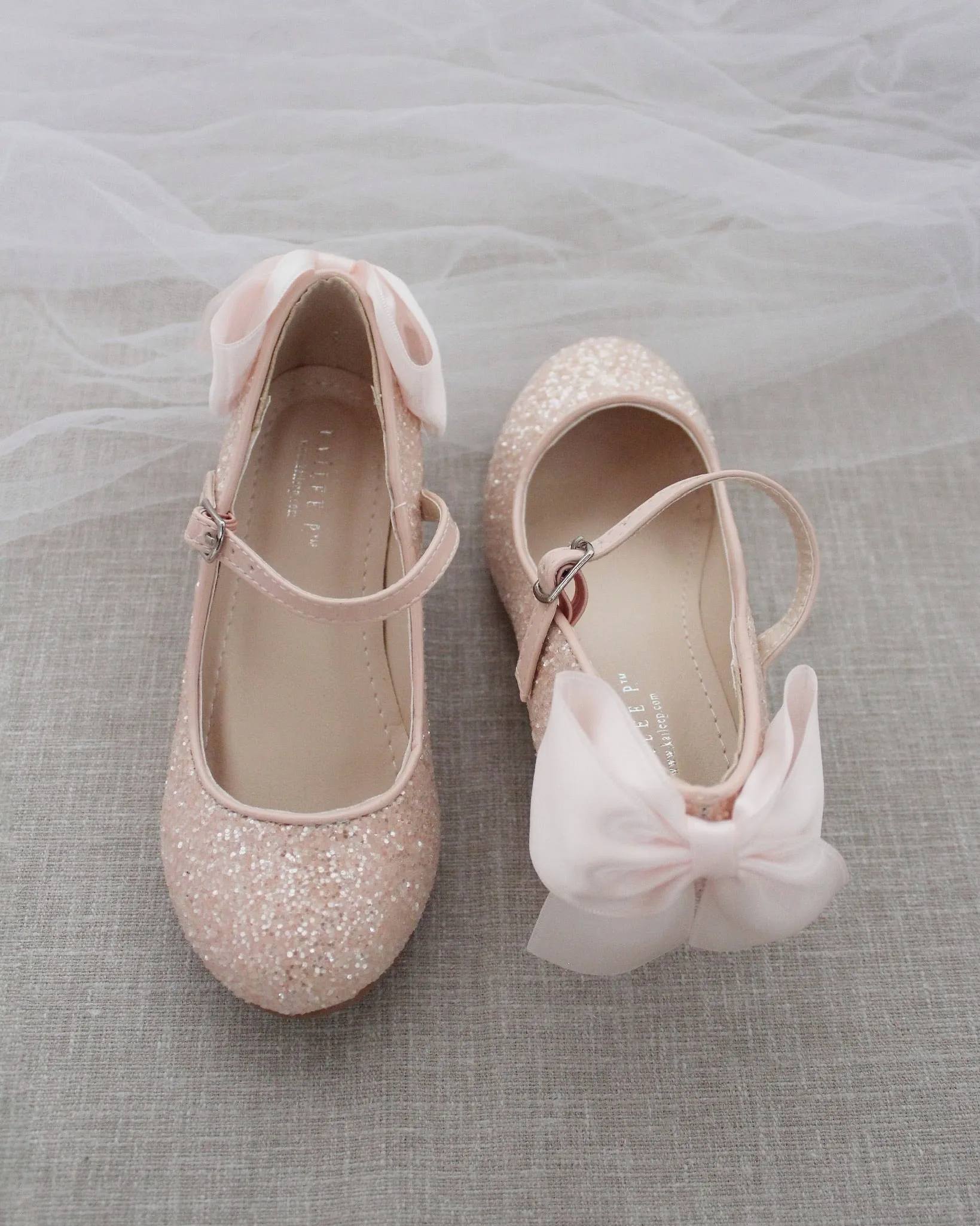 Rock Glitter Mary Jane Heels with Satin Bow for Girls