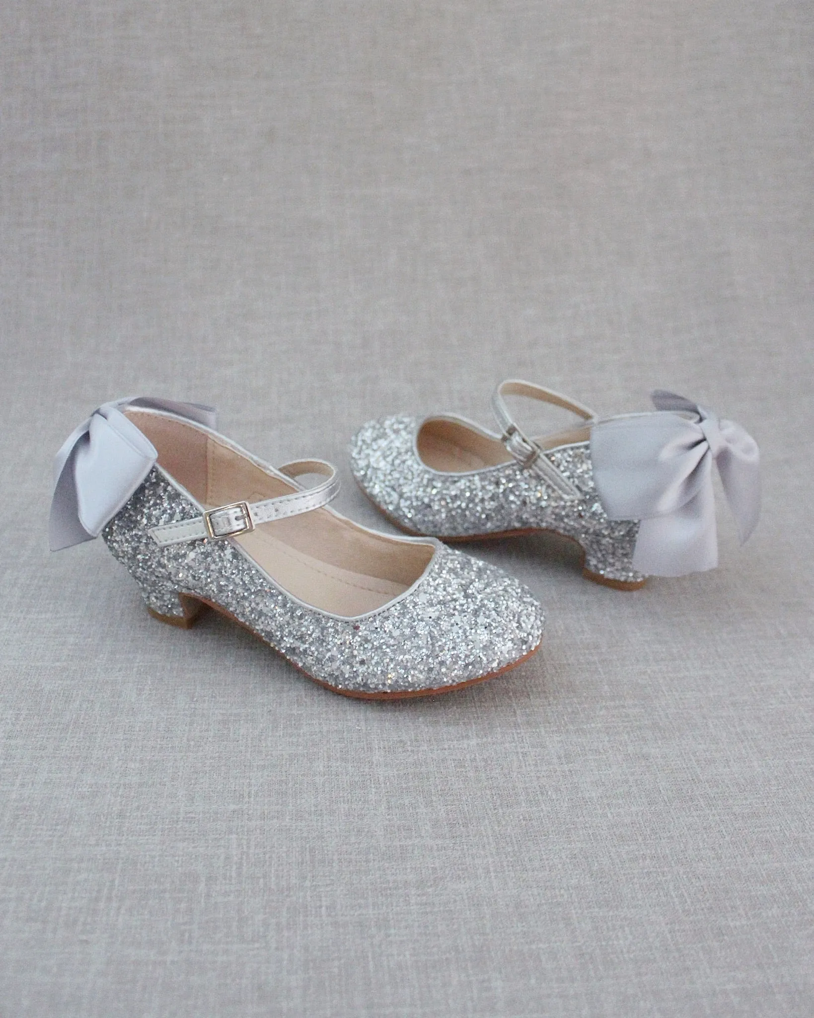 Rock Glitter Mary Jane Heels with Satin Bow for Girls