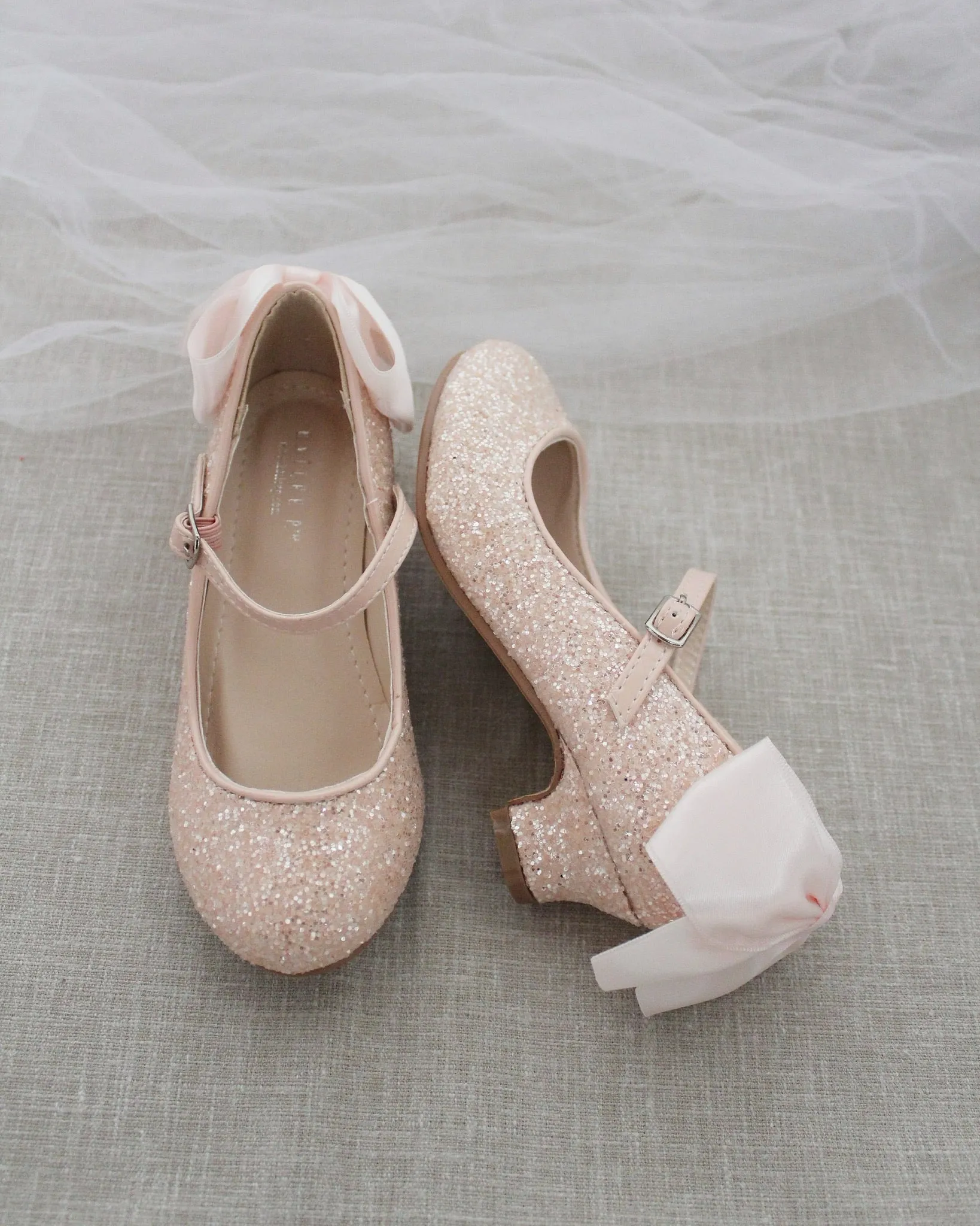 Rock Glitter Mary Jane Heels with Satin Bow for Girls
