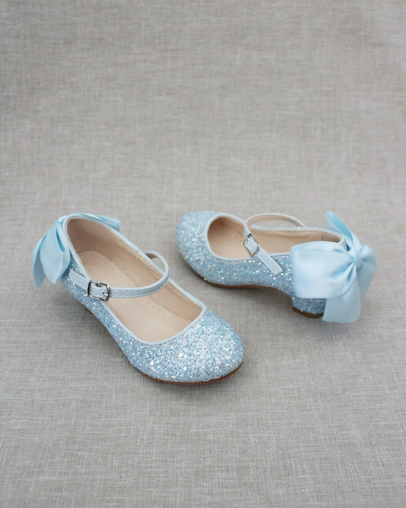 Rock Glitter Mary Jane Heels with Satin Bow for Girls