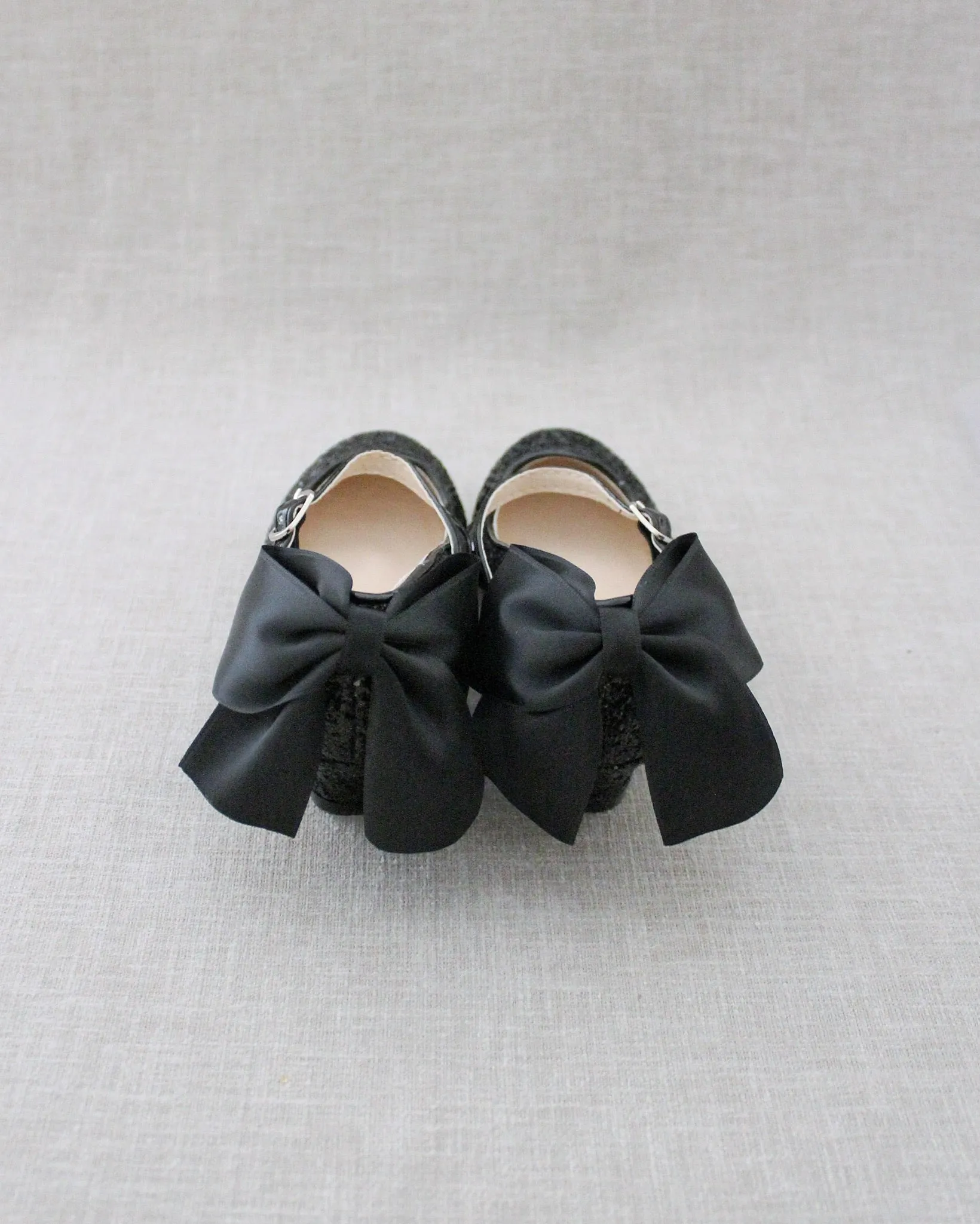 Rock Glitter Mary Jane Heels with Satin Bow for Girls
