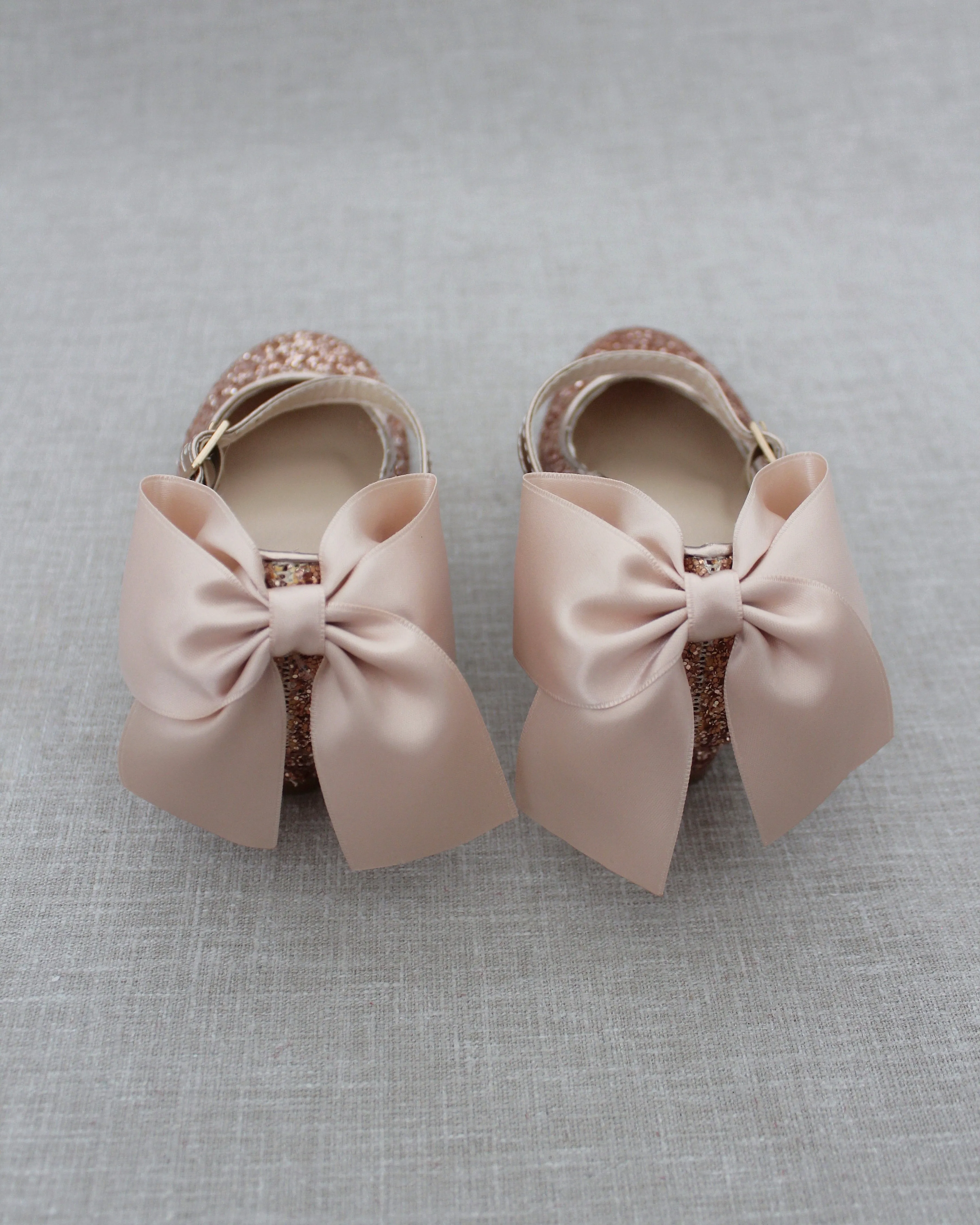 Rock Glitter Mary Jane Heels with Satin Bow for Girls