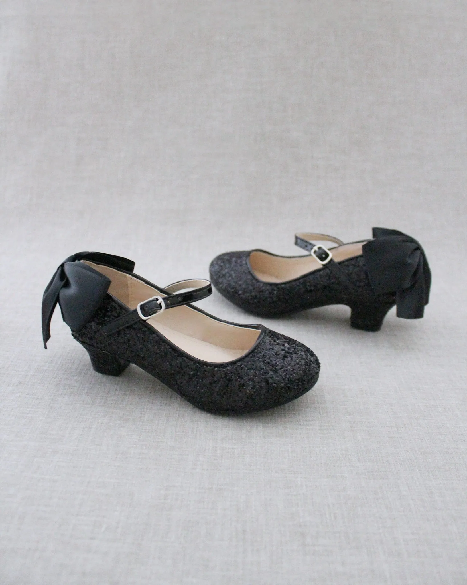 Rock Glitter Mary Jane Heels with Satin Bow for Girls
