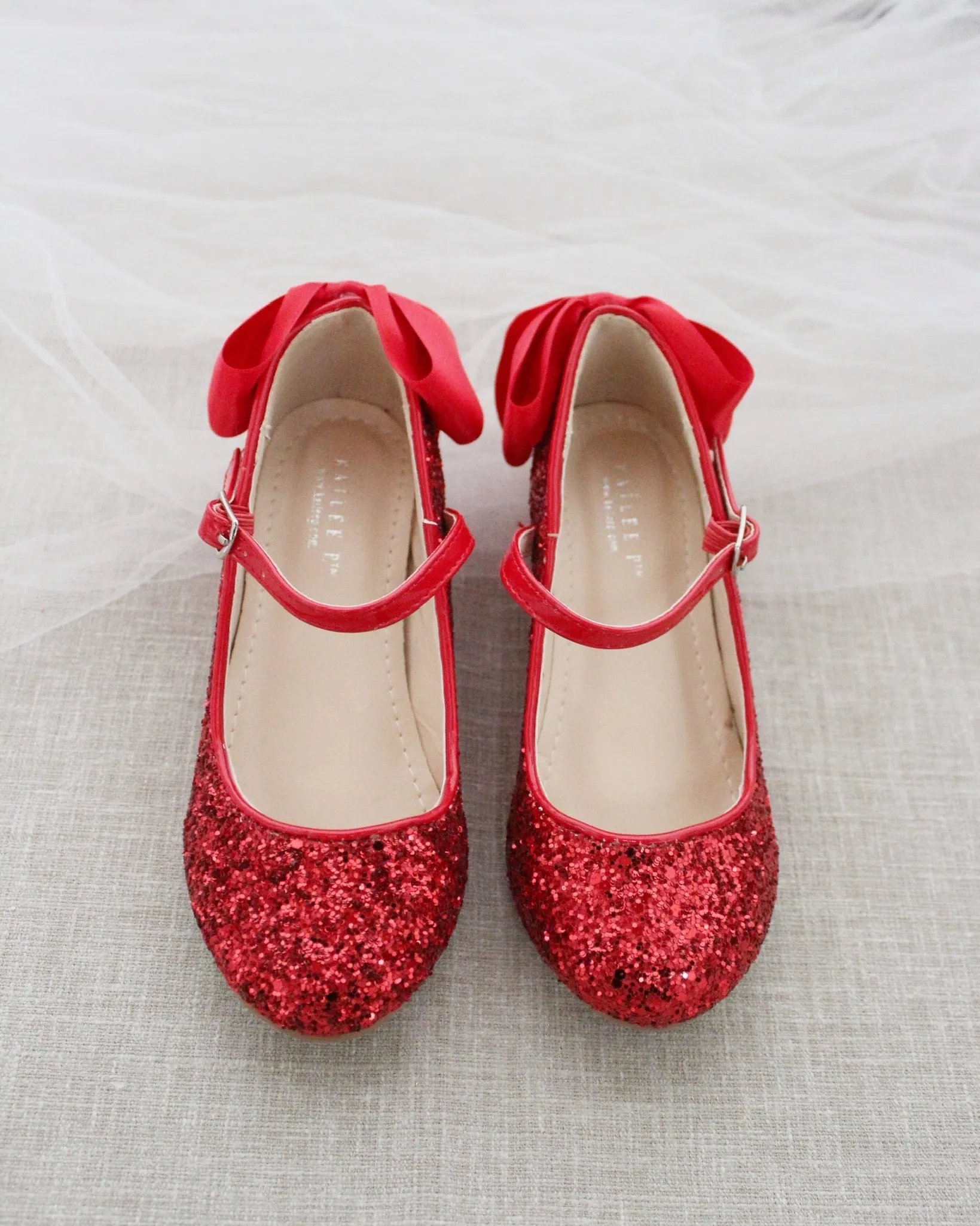 Rock Glitter Mary Jane Heels with Satin Bow for Girls