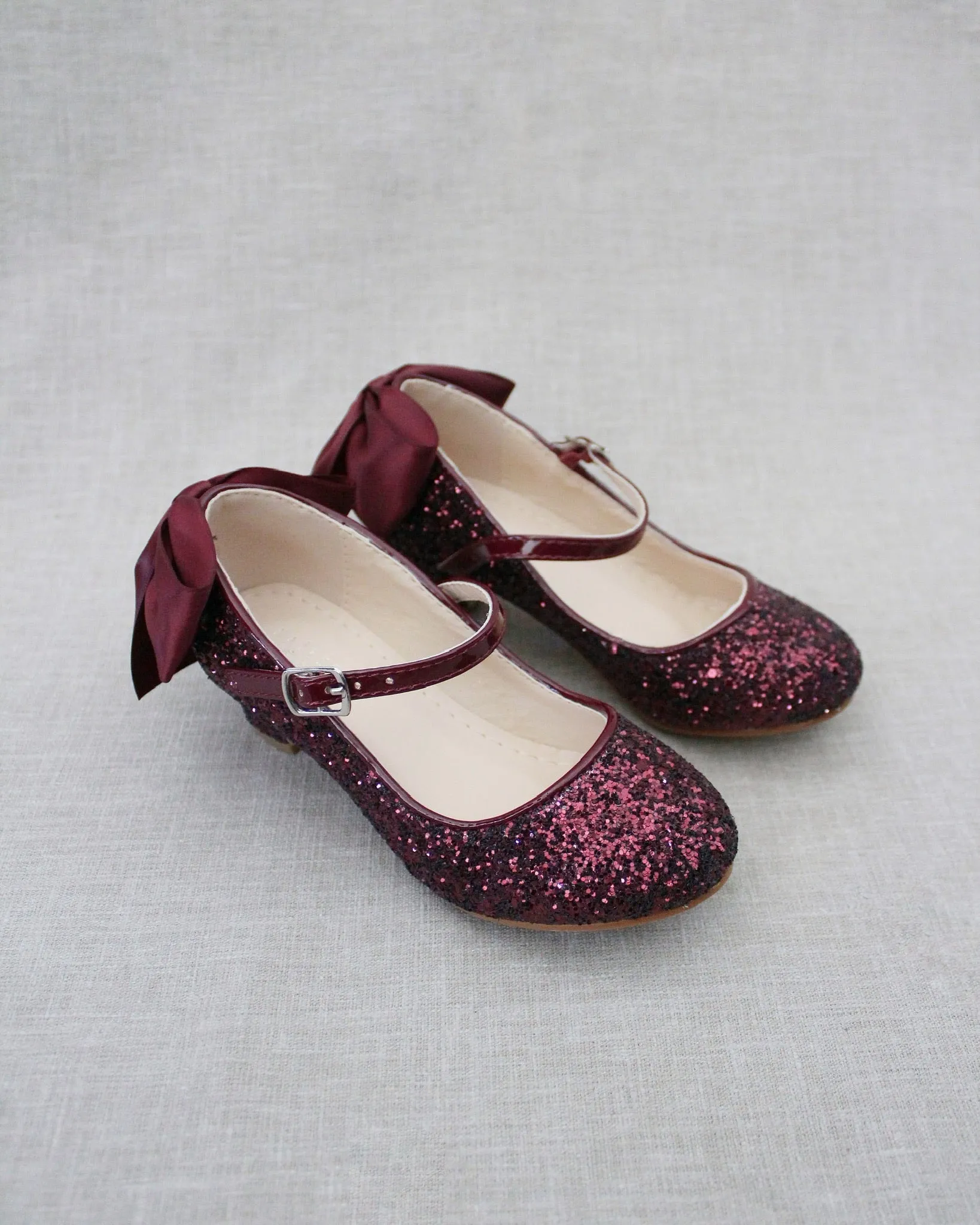 Rock Glitter Mary Jane Heels with Satin Bow for Girls