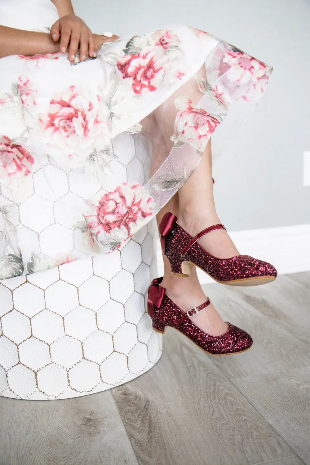 Rock Glitter Mary Jane Heels with Satin Bow for Girls