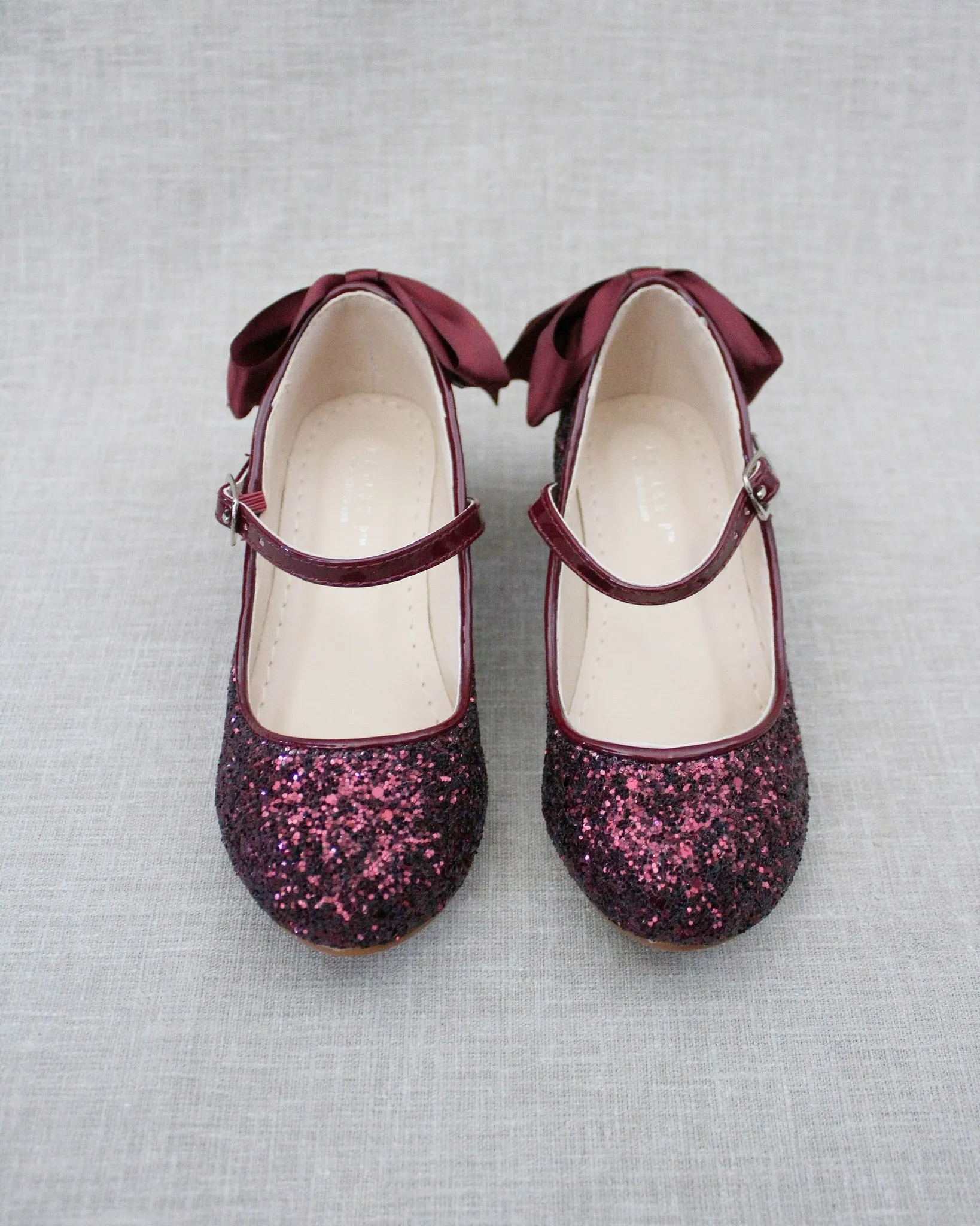 Rock Glitter Mary Jane Heels with Satin Bow for Girls