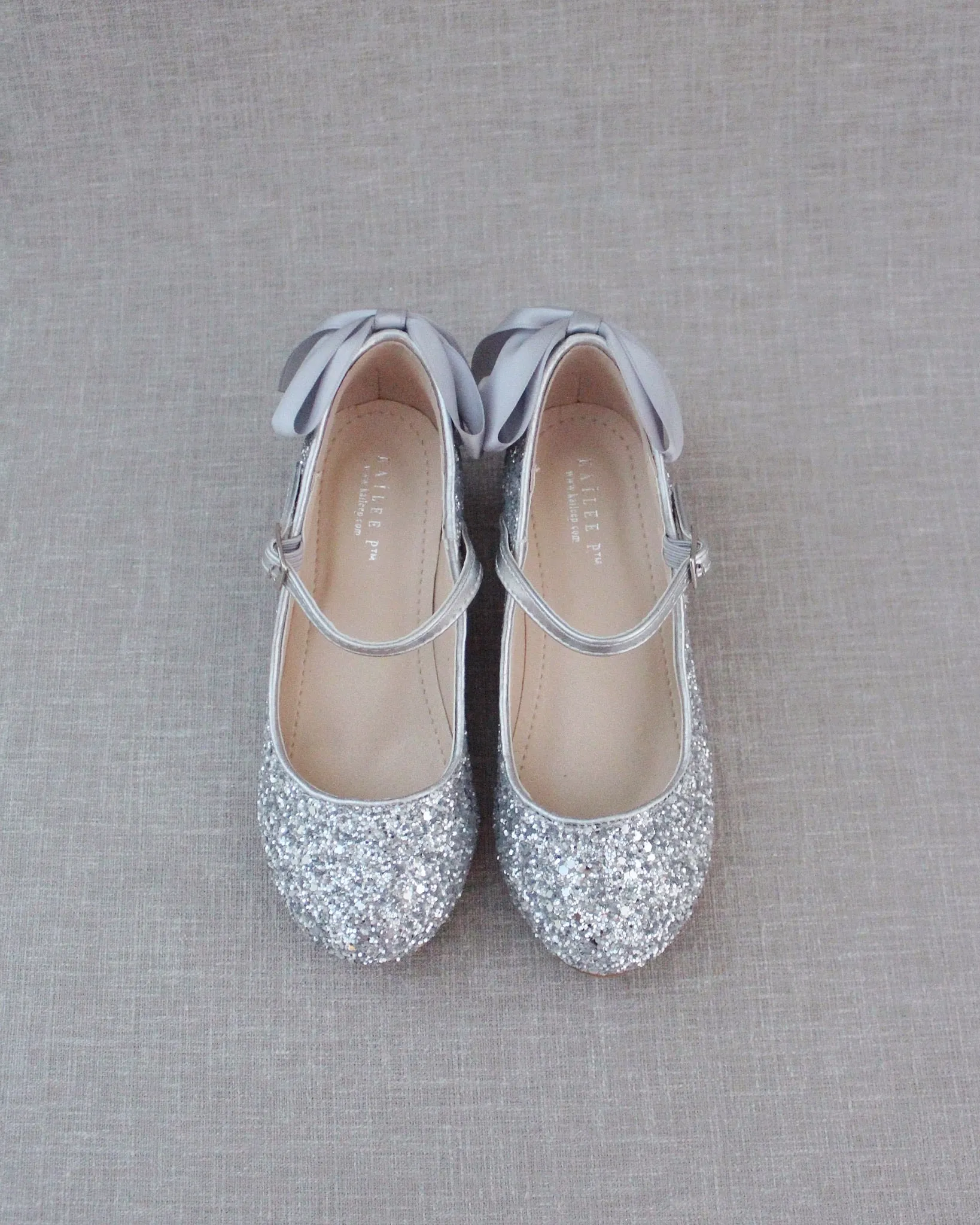 Rock Glitter Mary Jane Heels with Satin Bow for Girls