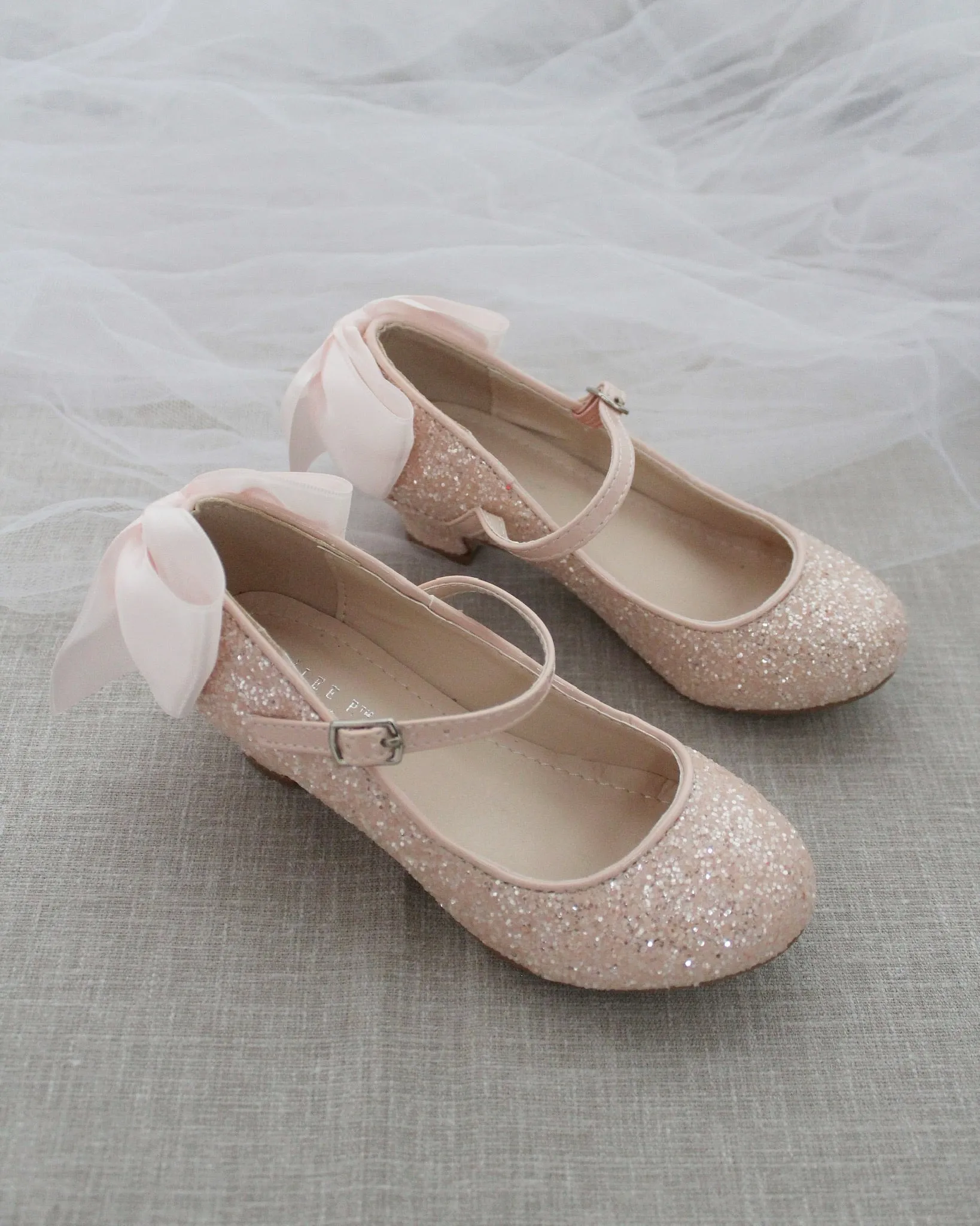 Rock Glitter Mary Jane Heels with Satin Bow for Girls
