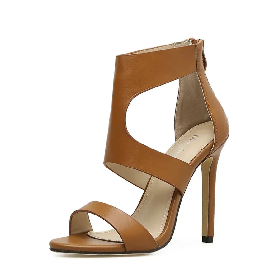 Roman shoes women's slim heels wholesale in stock hollowed out sexy fashionable back zipper high-heeled women's sandals