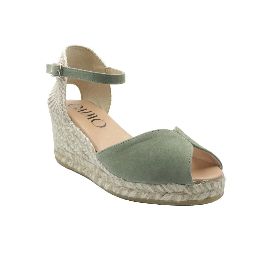 RONNY Light green wedge espadrilles