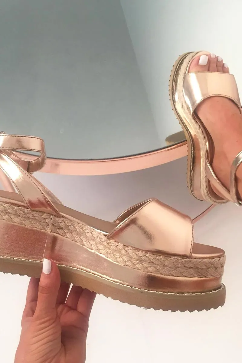 Rose Gold Metallic Platform Wedges - Kareli