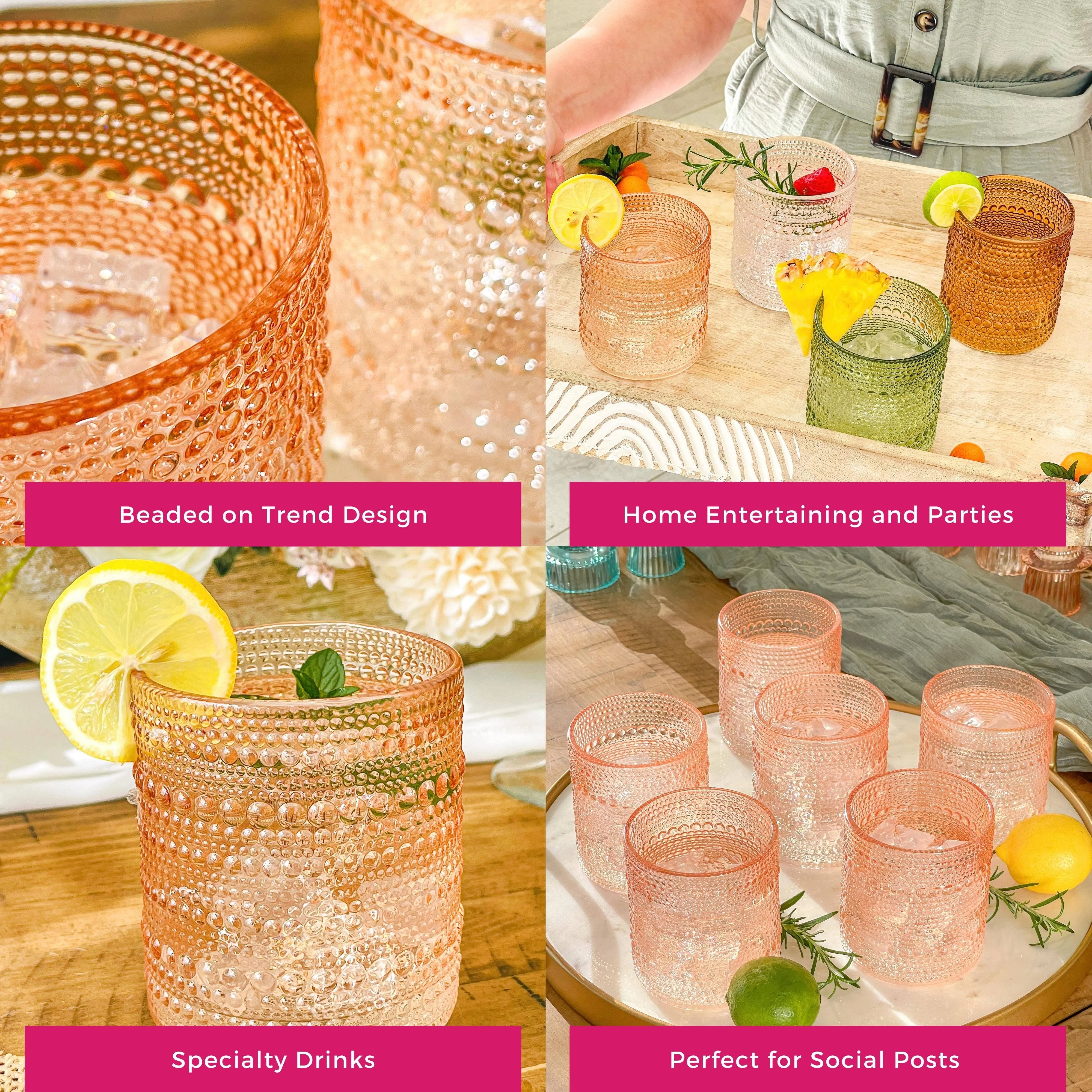 Rose Gold Old Fashion Drinking Glasses (set of 6)