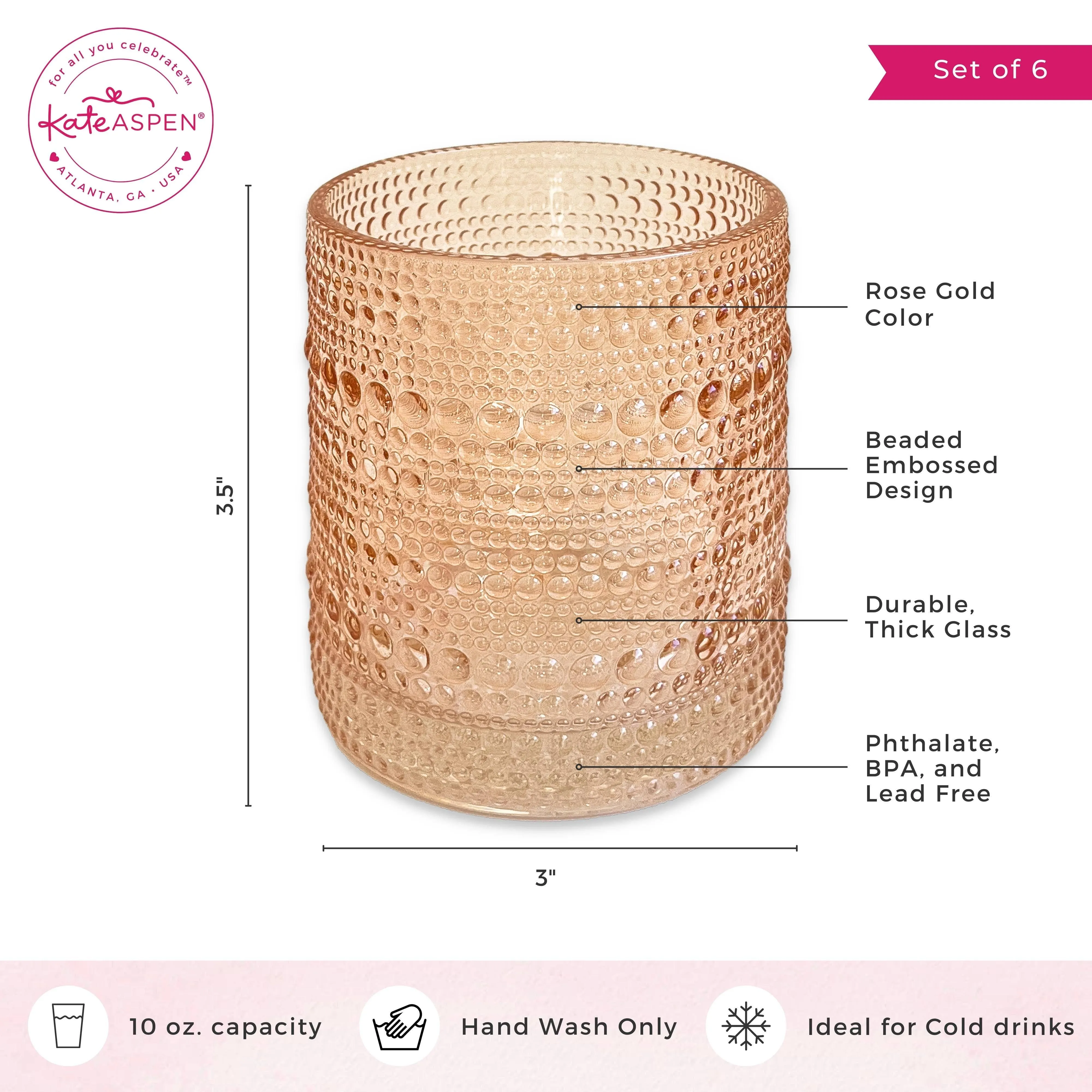 Rose Gold Old Fashion Drinking Glasses (set of 6)