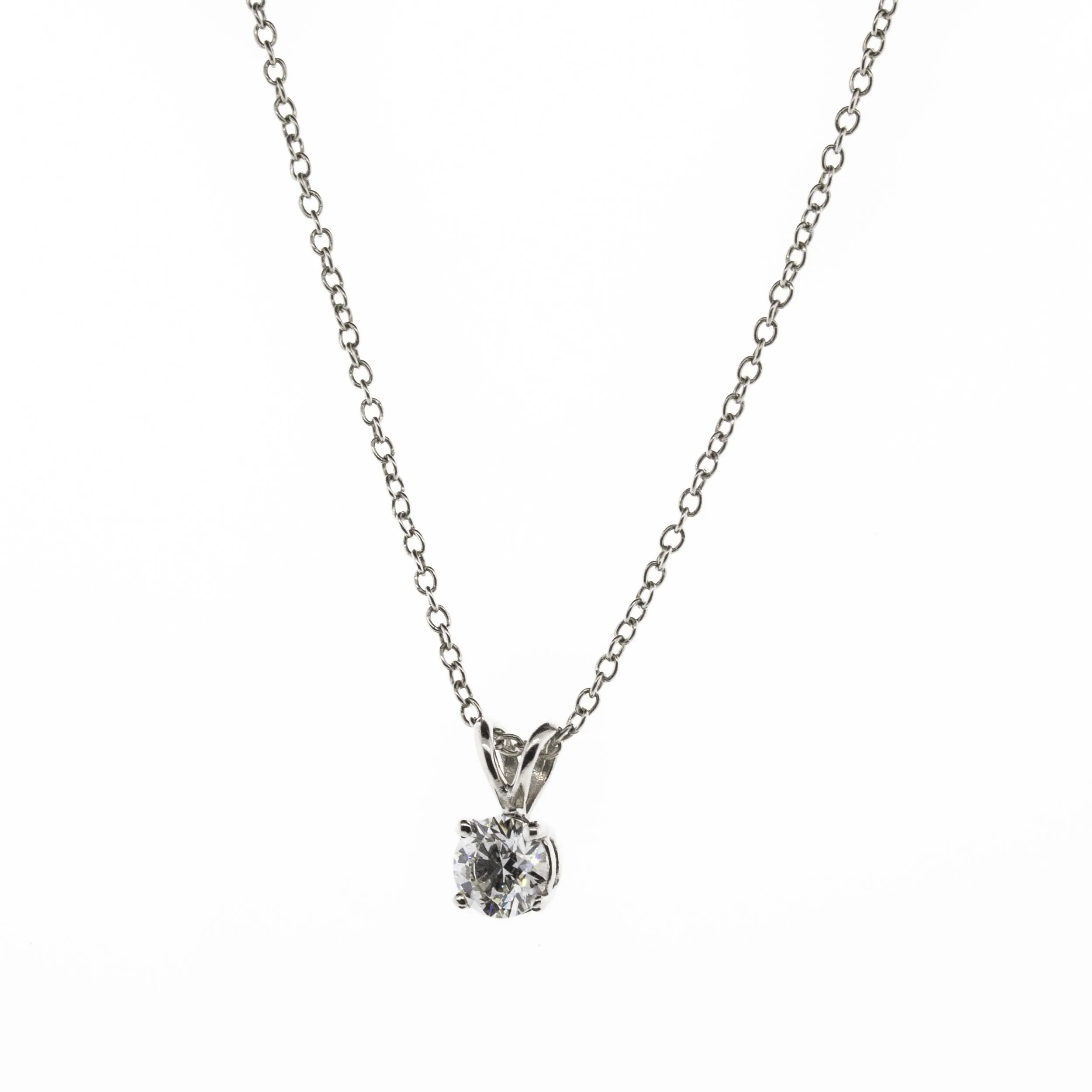 Round Brilliant Diamond Solitaire Platinum Necklace
