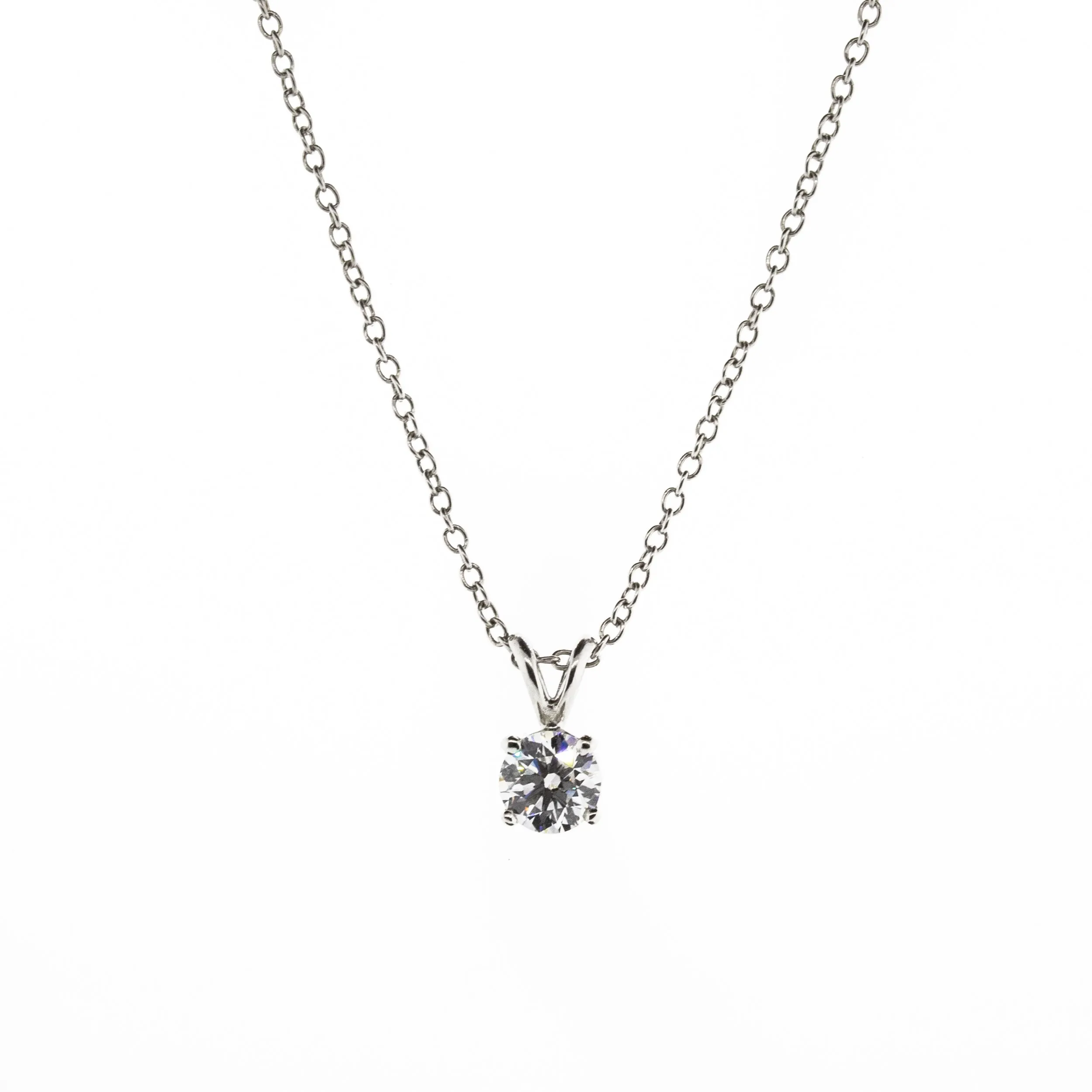 Round Brilliant Diamond Solitaire Platinum Necklace