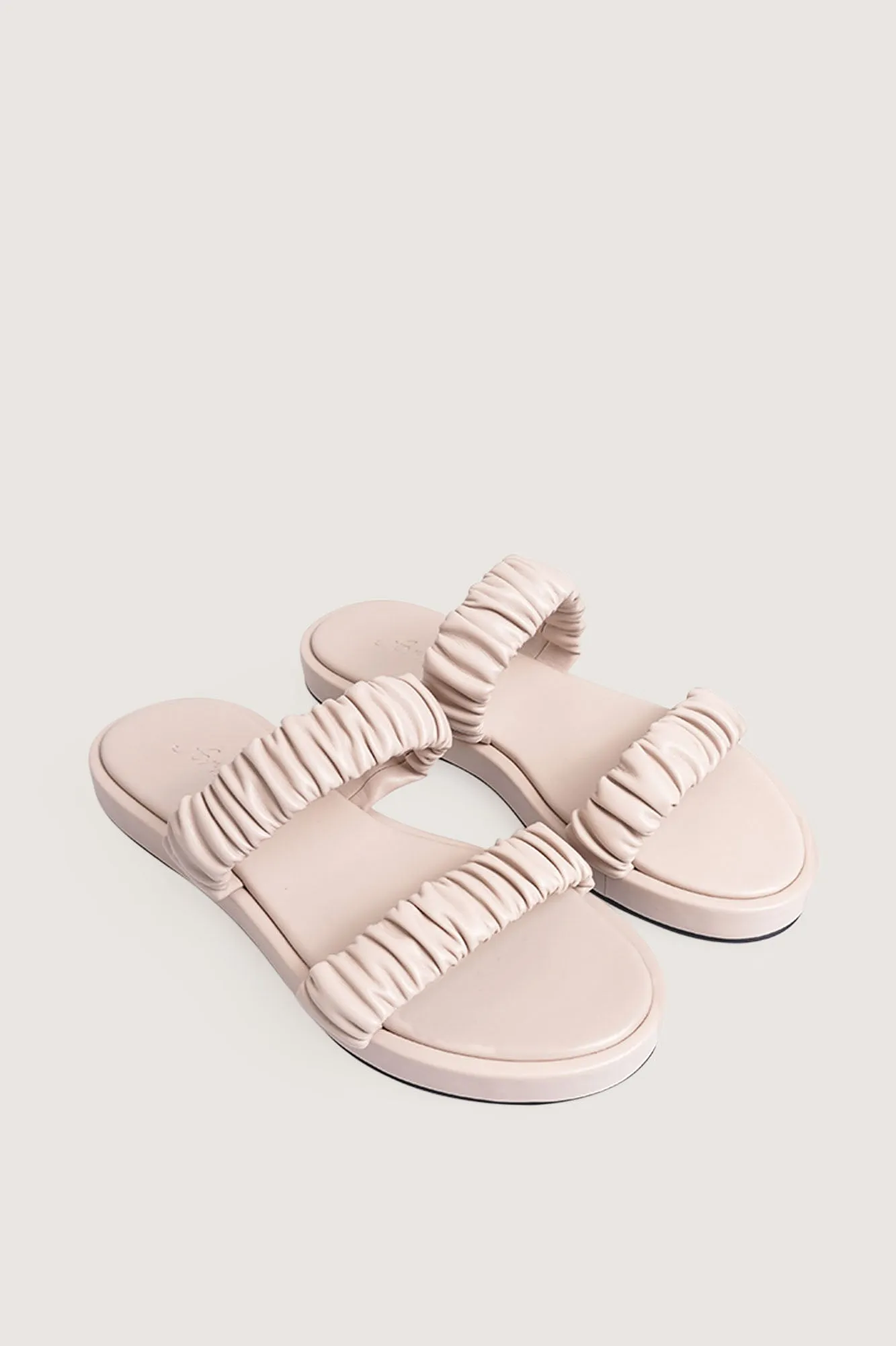 Ruched Double Strap Slide Sandals
