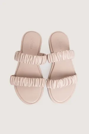 Ruched Double Strap Slide Sandals